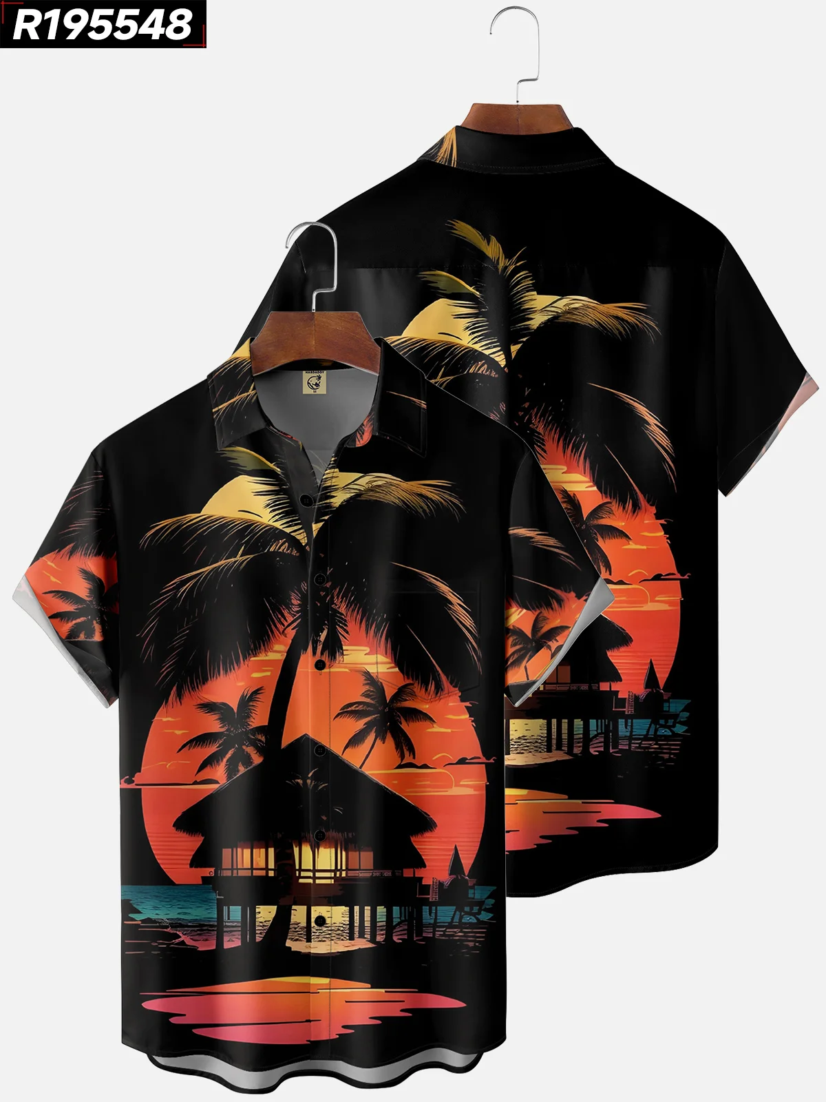 Moisture-wicking Beach Sunset Chest Pocket Hawaiian Shirt