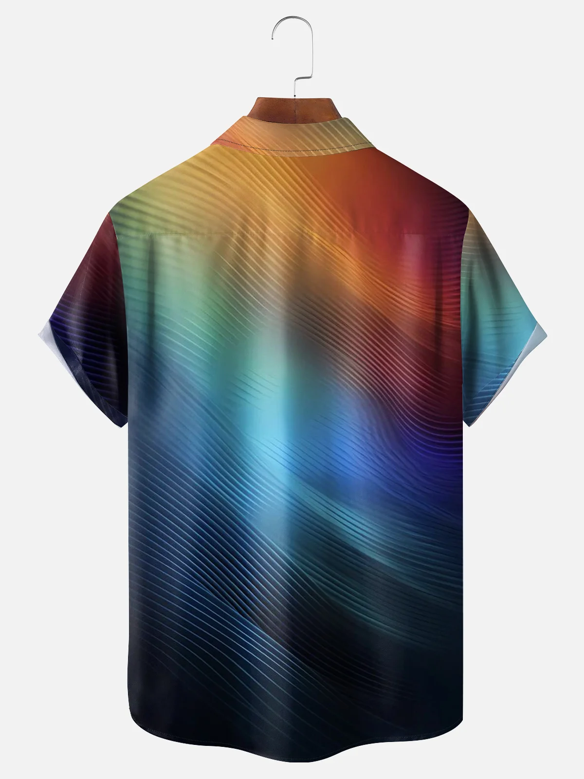 Moisture-wicking Gradient Color Abstract Geometric Chest Pocket Hawaiian Shirt