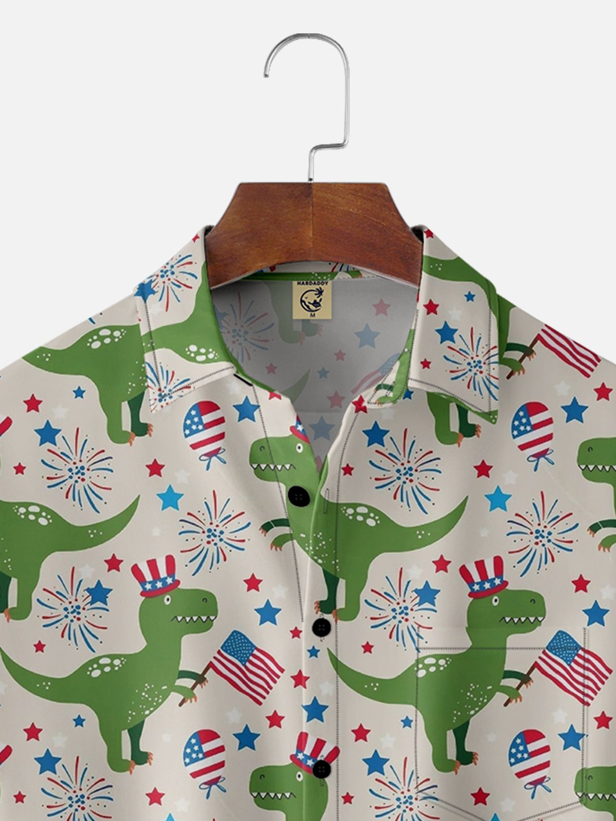 Moisture-wicking Memorial Day Dinosaur Chest Pocket Hawaiian Shirt