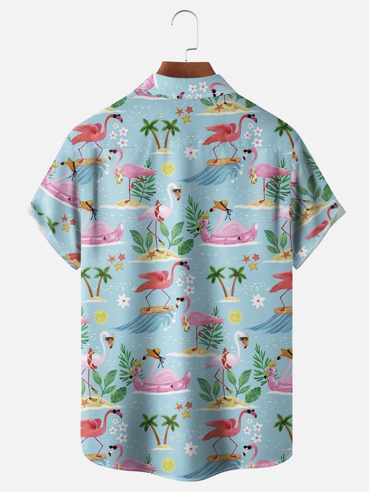 Moisture-wicking Flamingo Chest Pocket Hawaiian Shirt