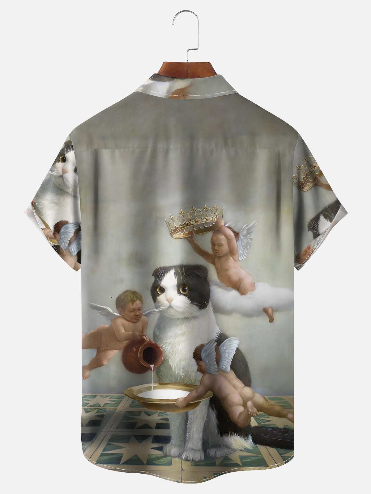 Moisture-wicking Cat Painting Chest Pocket Hawaiian Shirt