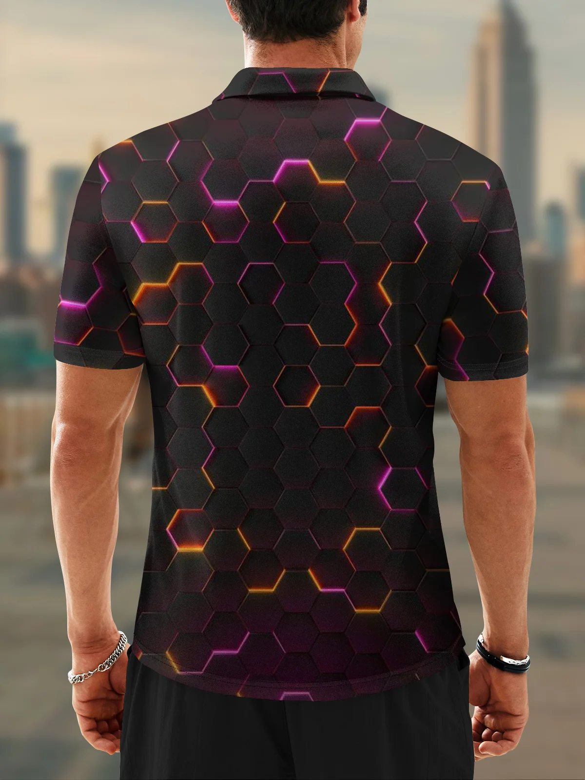 Moisture Wicking Golf Polo 3D Gradient Color Abstract Geometry