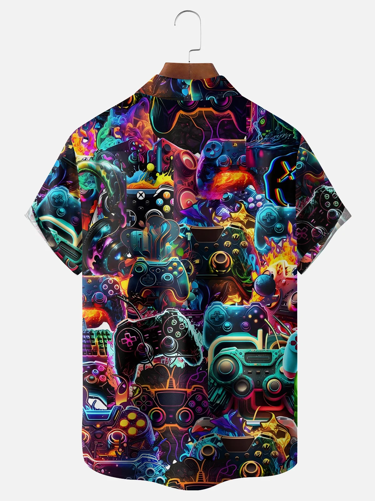 Moisture-wicking Gradient Color Abstract Game Console Chest Pocket Hawaiian Shirt