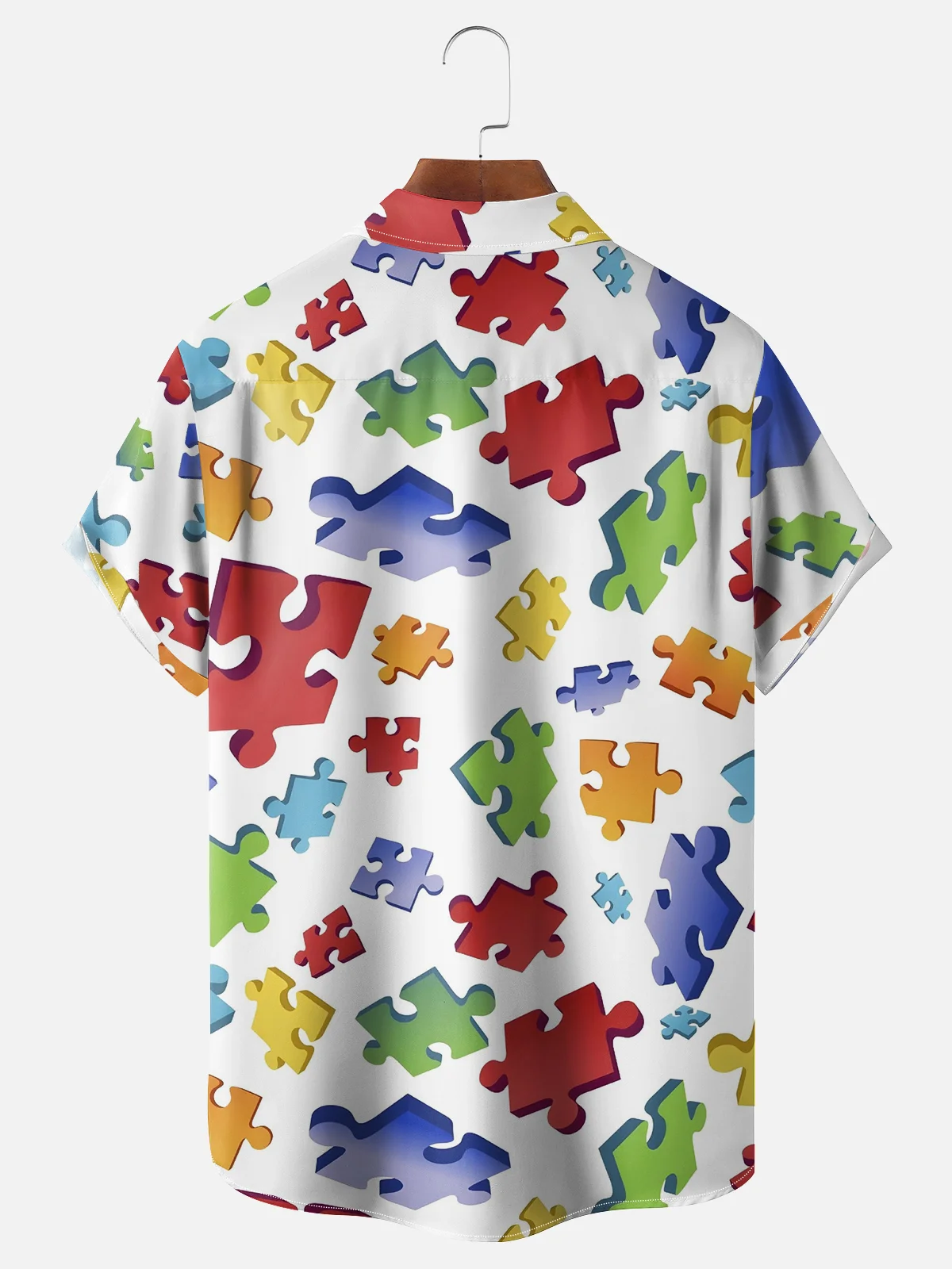 Moisture-wicking Art Puzzle Chest Pocket Hawaiian Shirt