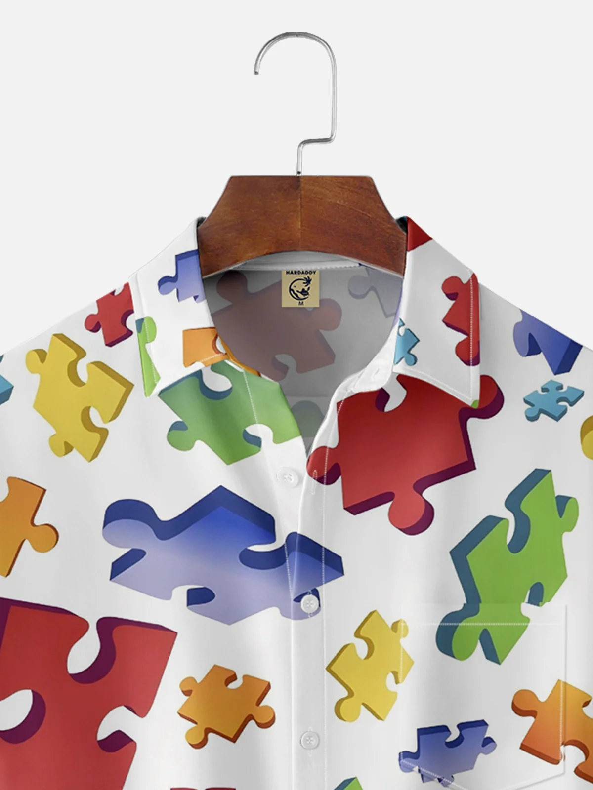 Moisture-wicking Art Puzzle Chest Pocket Hawaiian Shirt