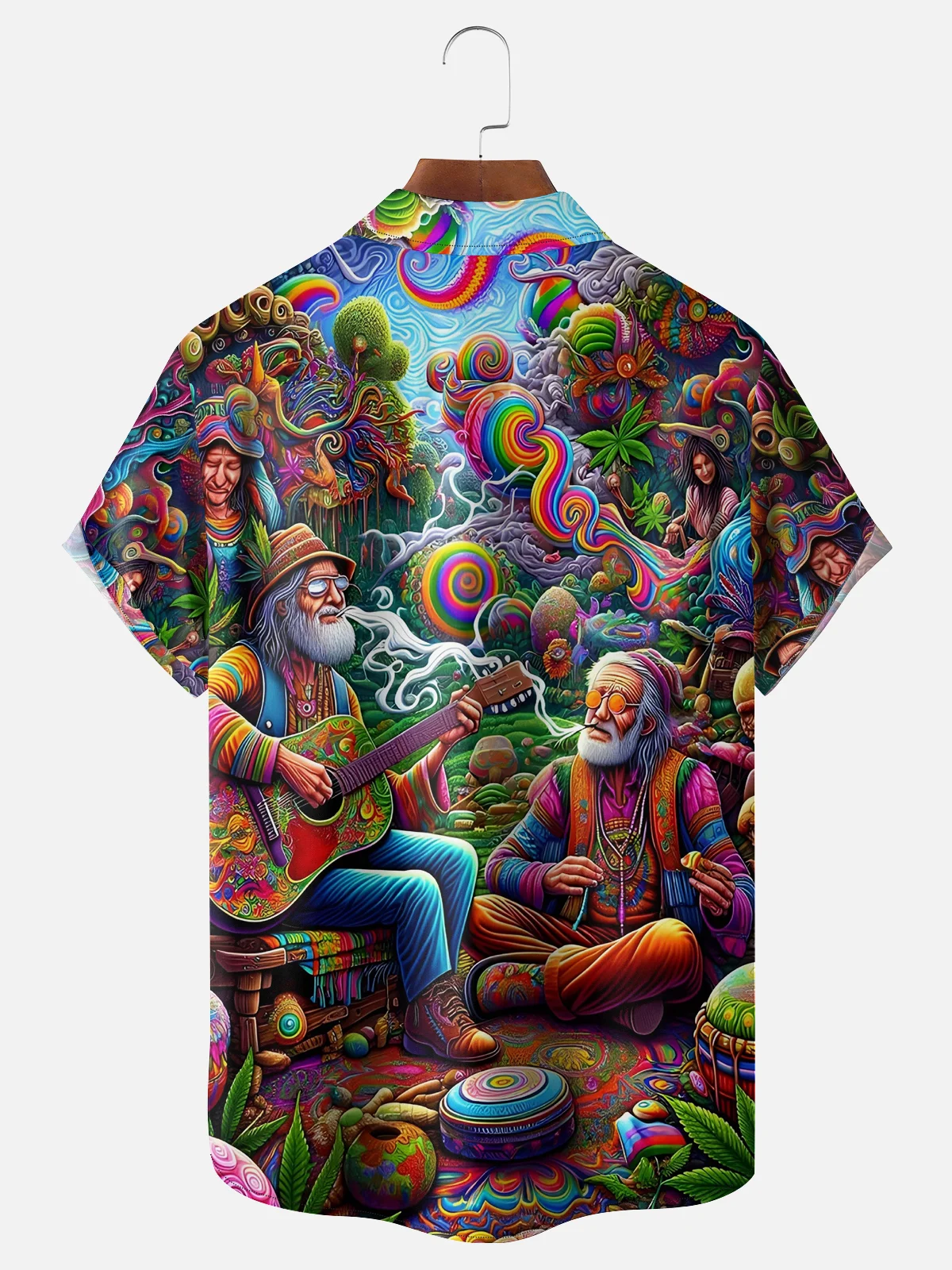 Moisture-wicking Colorful Hippie Character Chest Pocket Hawaiian Shirt