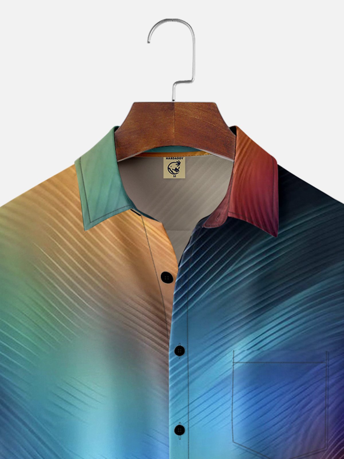 Moisture-wicking Gradient Color Abstract Geometric Chest Pocket Hawaiian Shirt