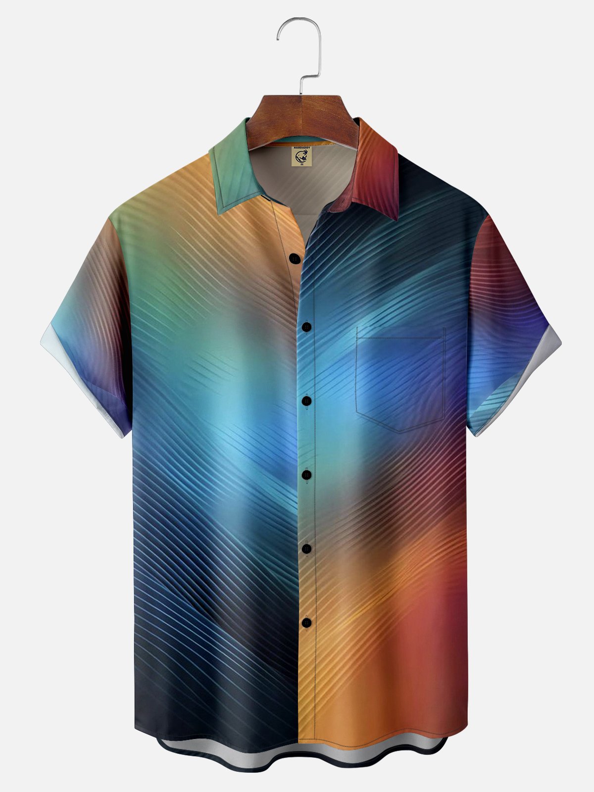 Moisture-wicking Gradient Color Abstract Geometric Chest Pocket Hawaiian Shirt