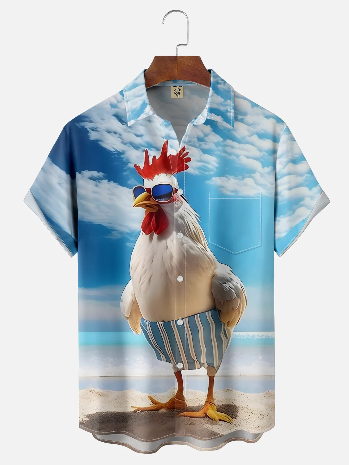 Moisture-wicking Rooster Chest Pocket Hawaiian Shirt