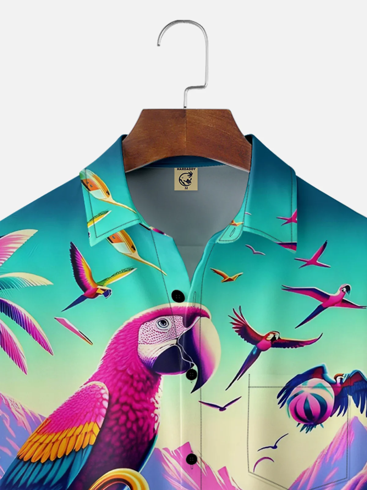 Moisture-wicking Tropical Parrot Chest Pocket Hawaiian Shirt