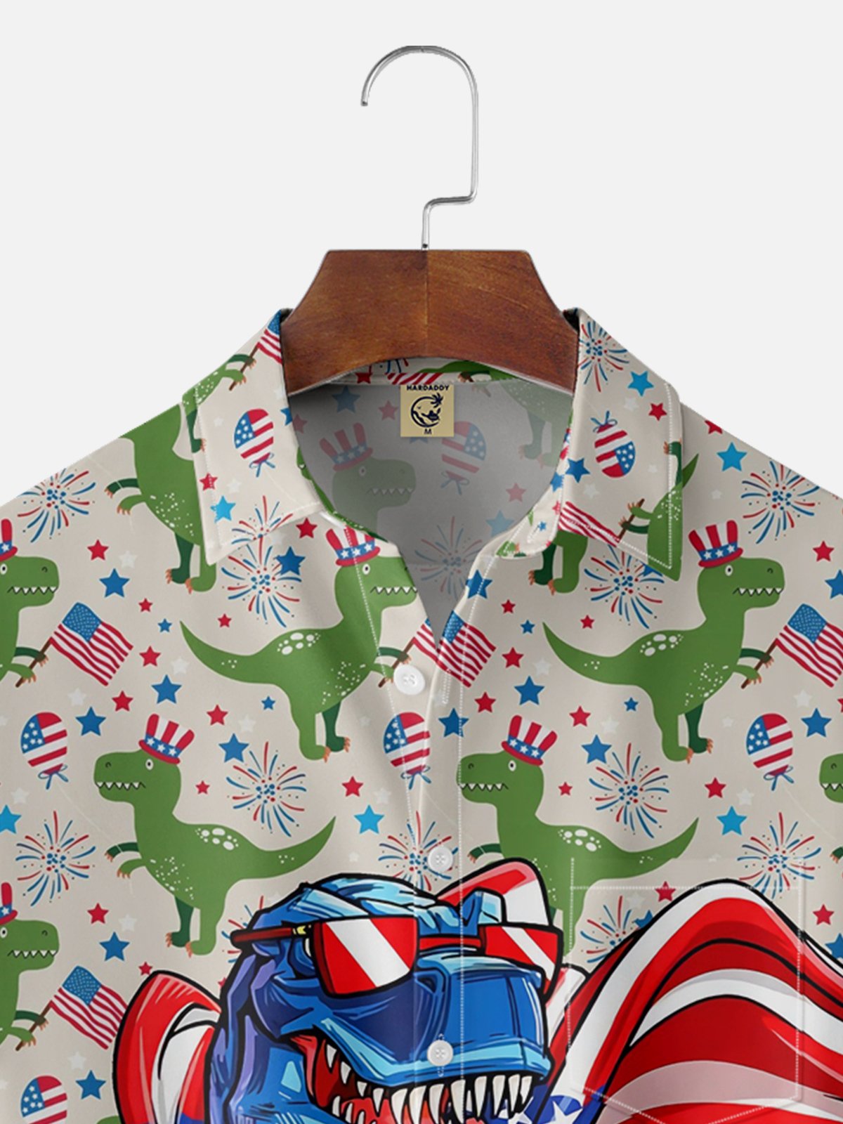 Moisture-wicking Memorial Day Dinosaur Chest Pocket Hawaiian Shirt