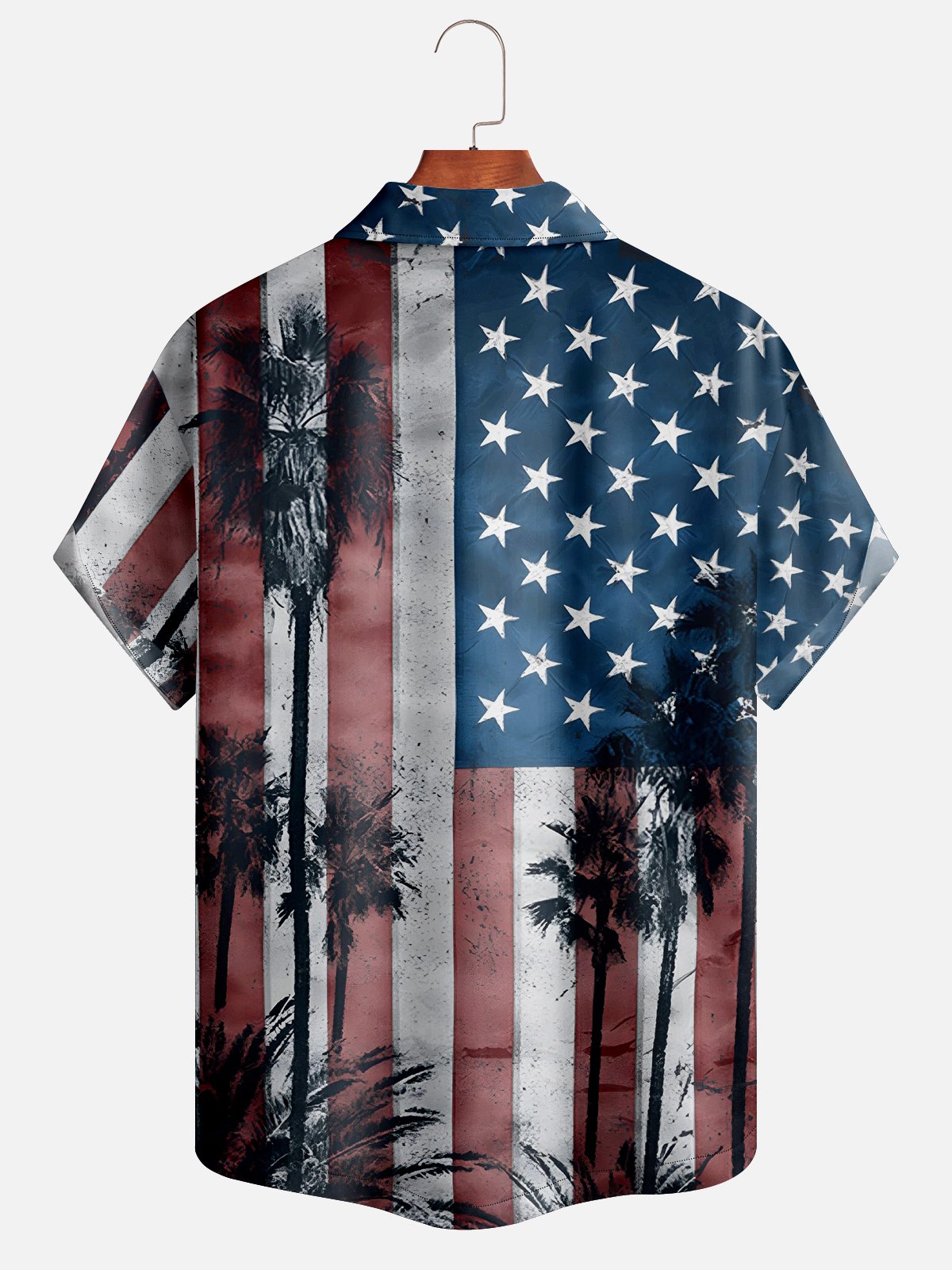 Moisture-wicking Memorial Day American Flag Coconut Tree Hawaiian Shirt