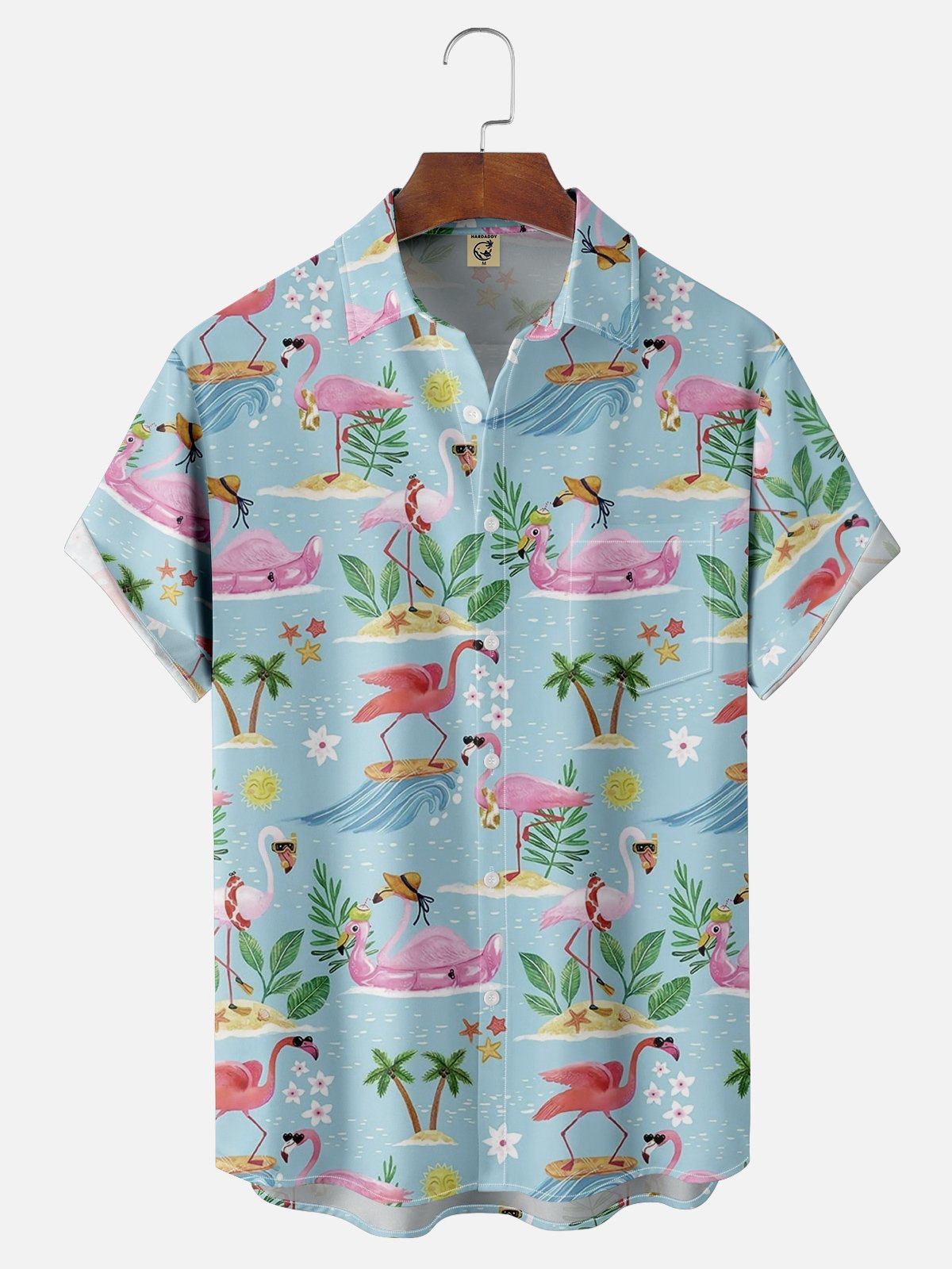 Moisture-wicking Flamingo Chest Pocket Hawaiian Shirt