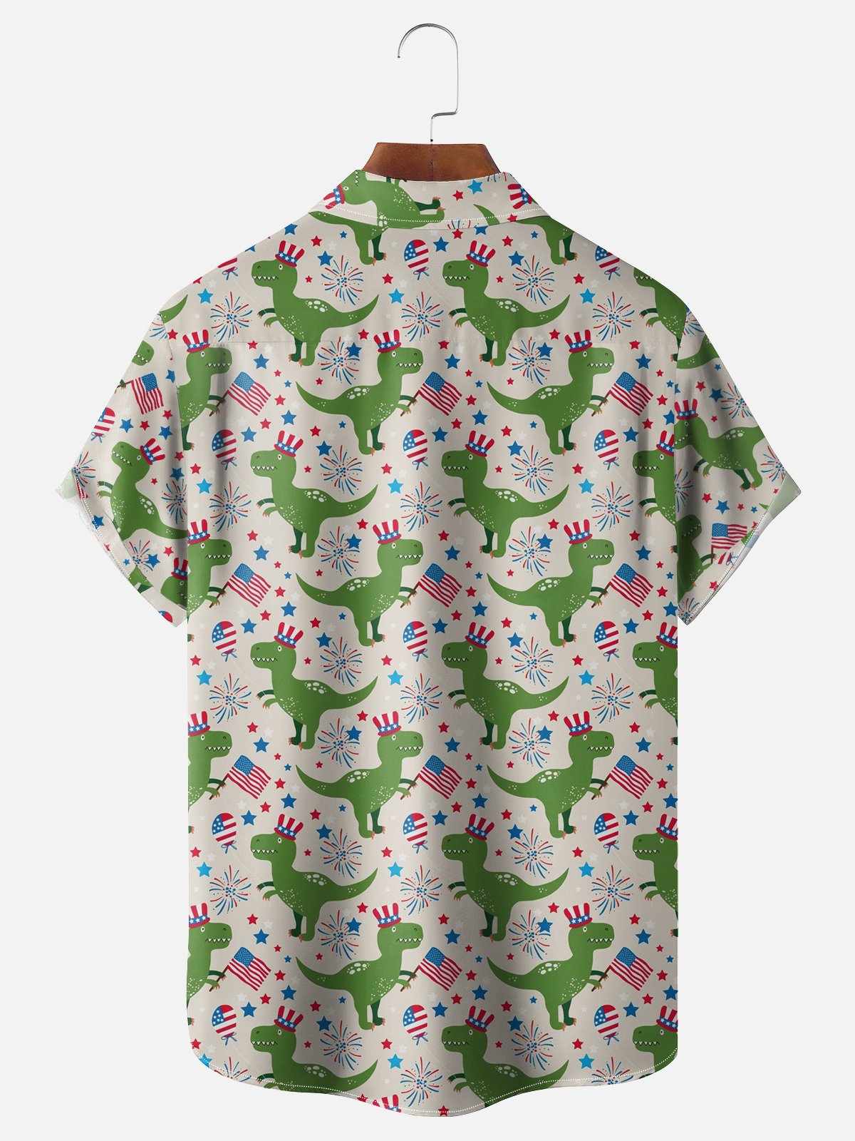 Moisture-wicking Memorial Day Dinosaur Chest Pocket Hawaiian Shirt