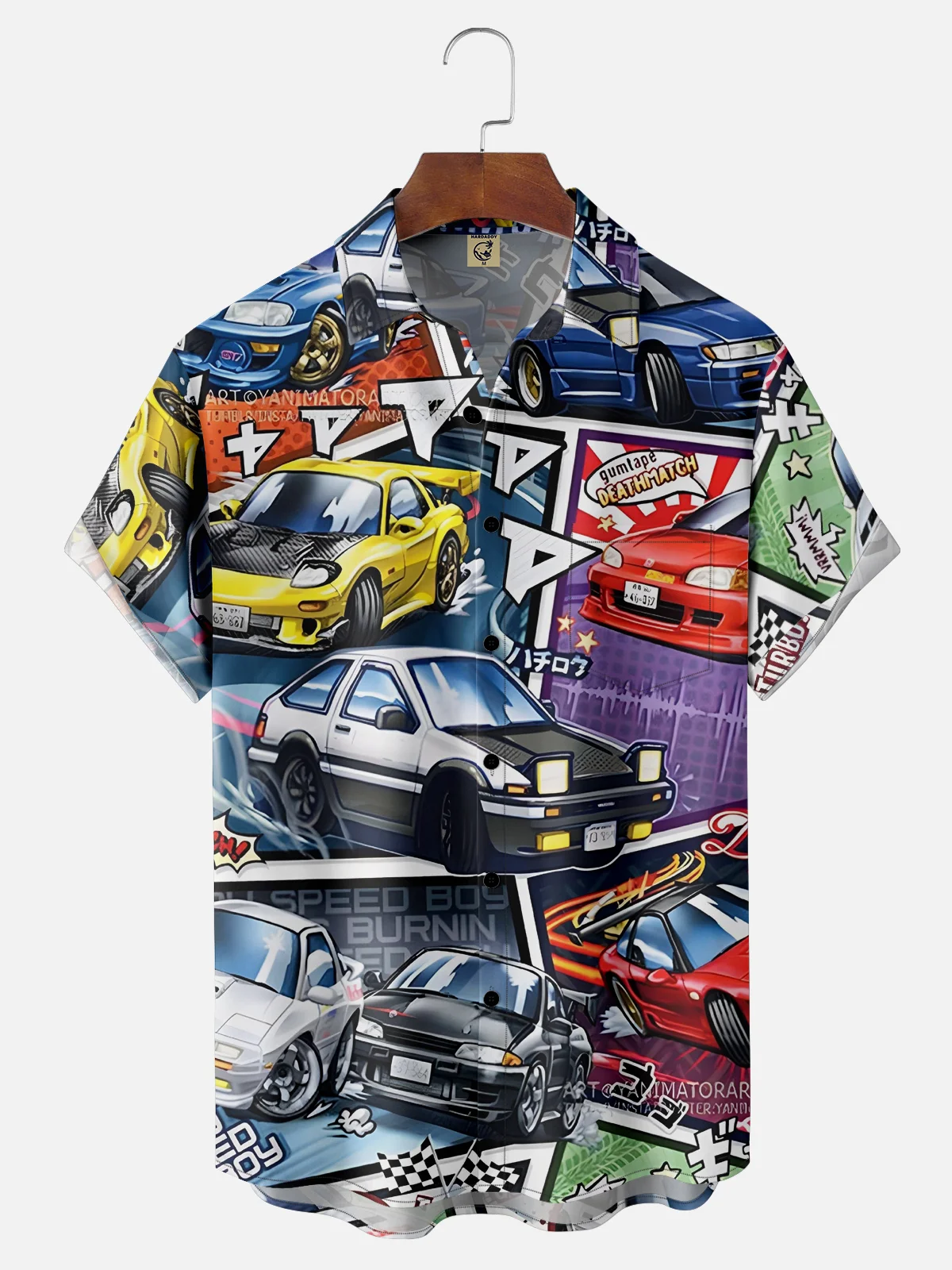 Moisture-wicking Racing Car Chest Pocket Hawaiian Shirt