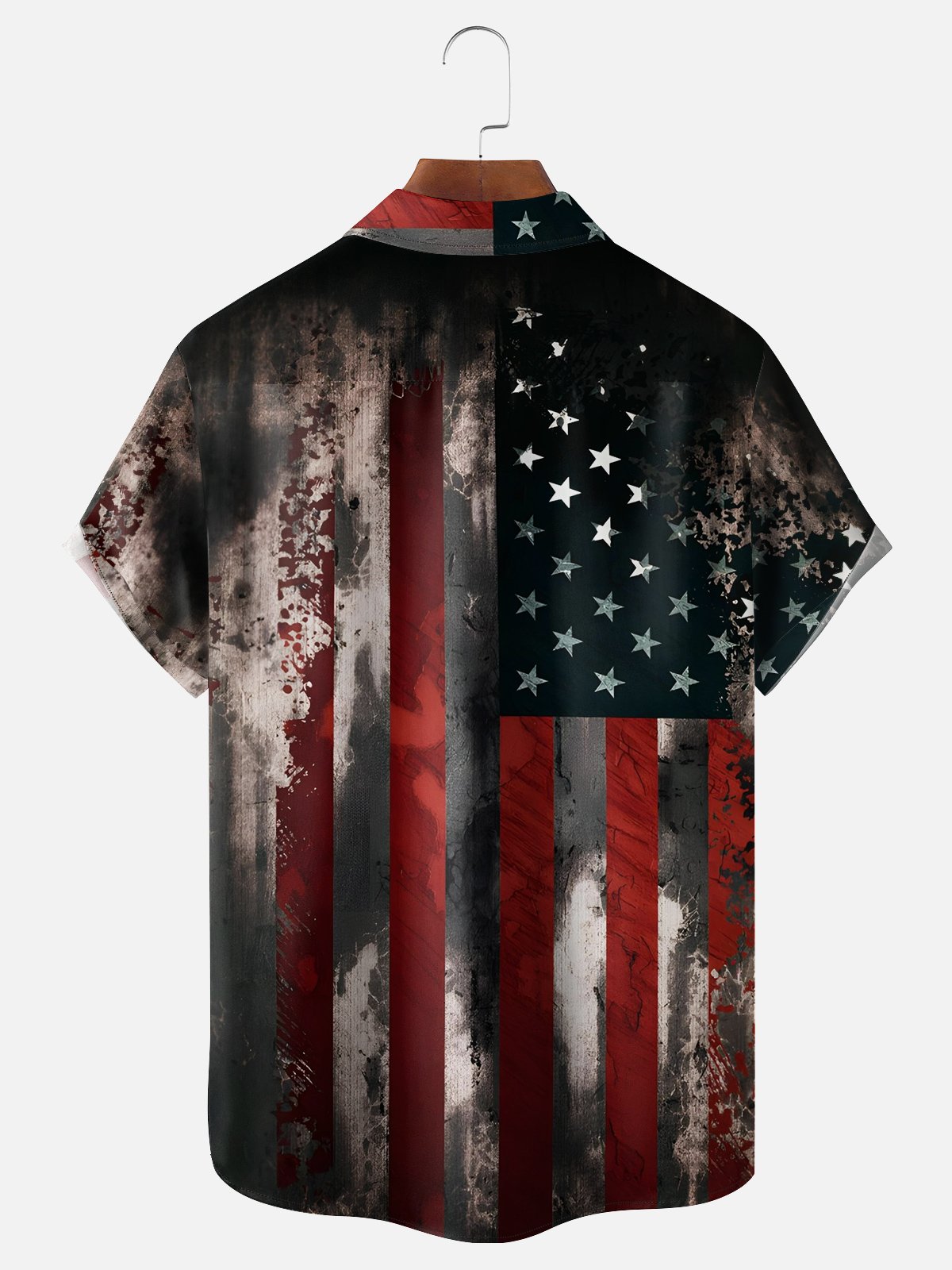 Breathable Independence Day National American Flag Chest Pocket Patriotic Shirt