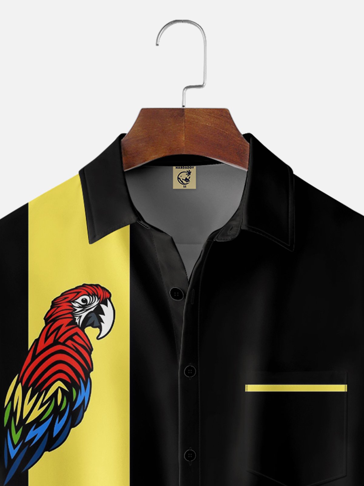 Moisture-wicking Geometric Parrot Chest Pocket Bowling Shirt