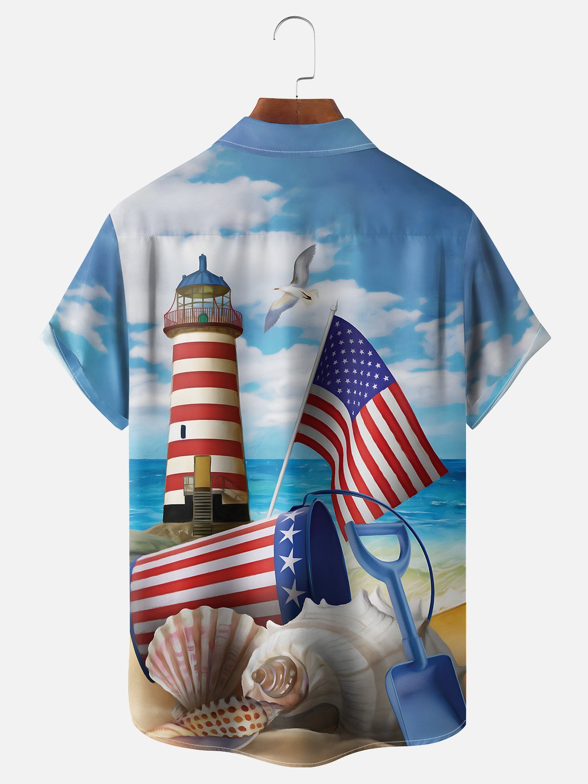 Moisture-wicking American Flag Chest Pocket Hawaiian Shirt