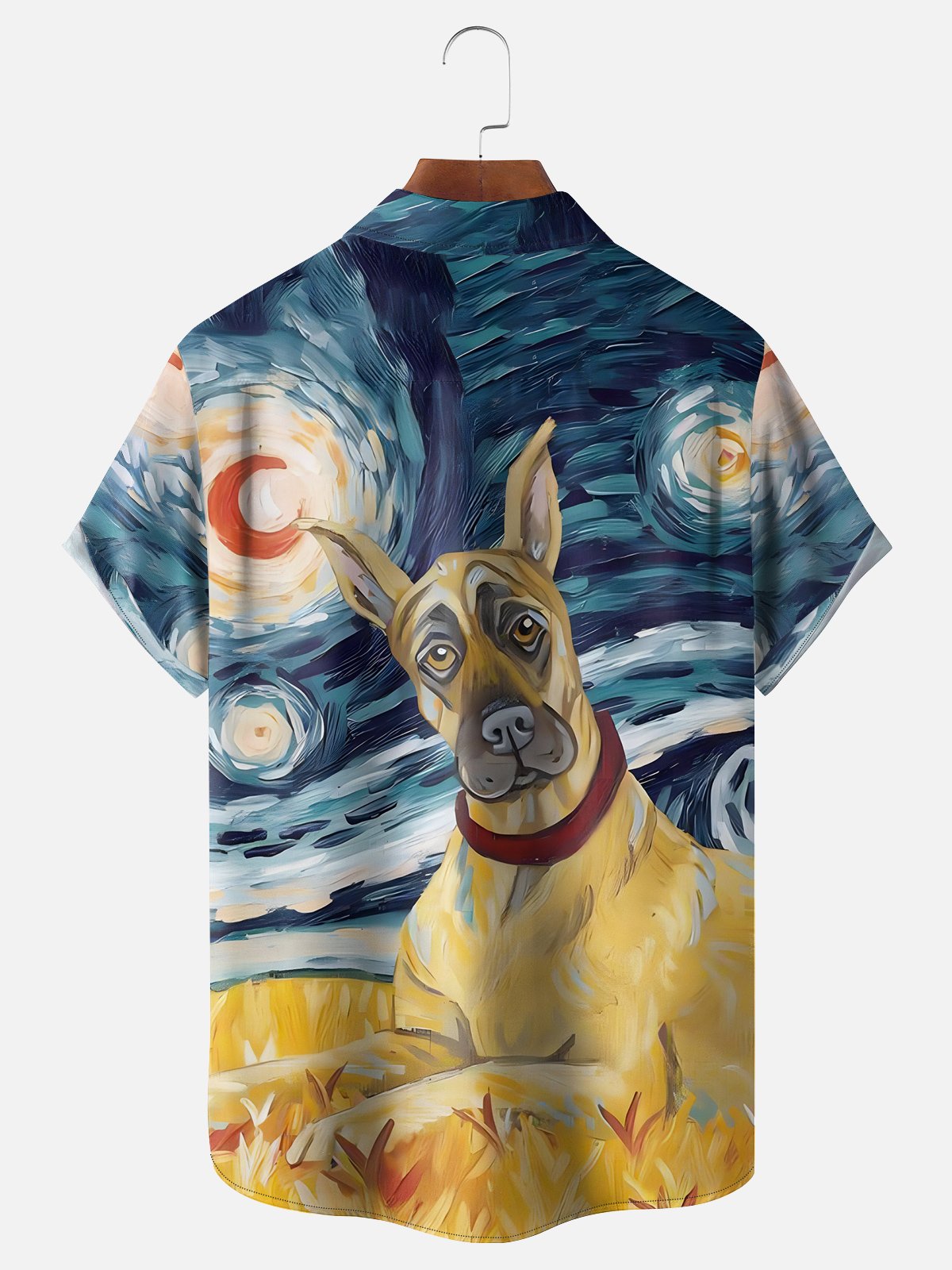 Moisture-wicking Art Oil Painting Dog Chest Pocket Hawaiian Shirt