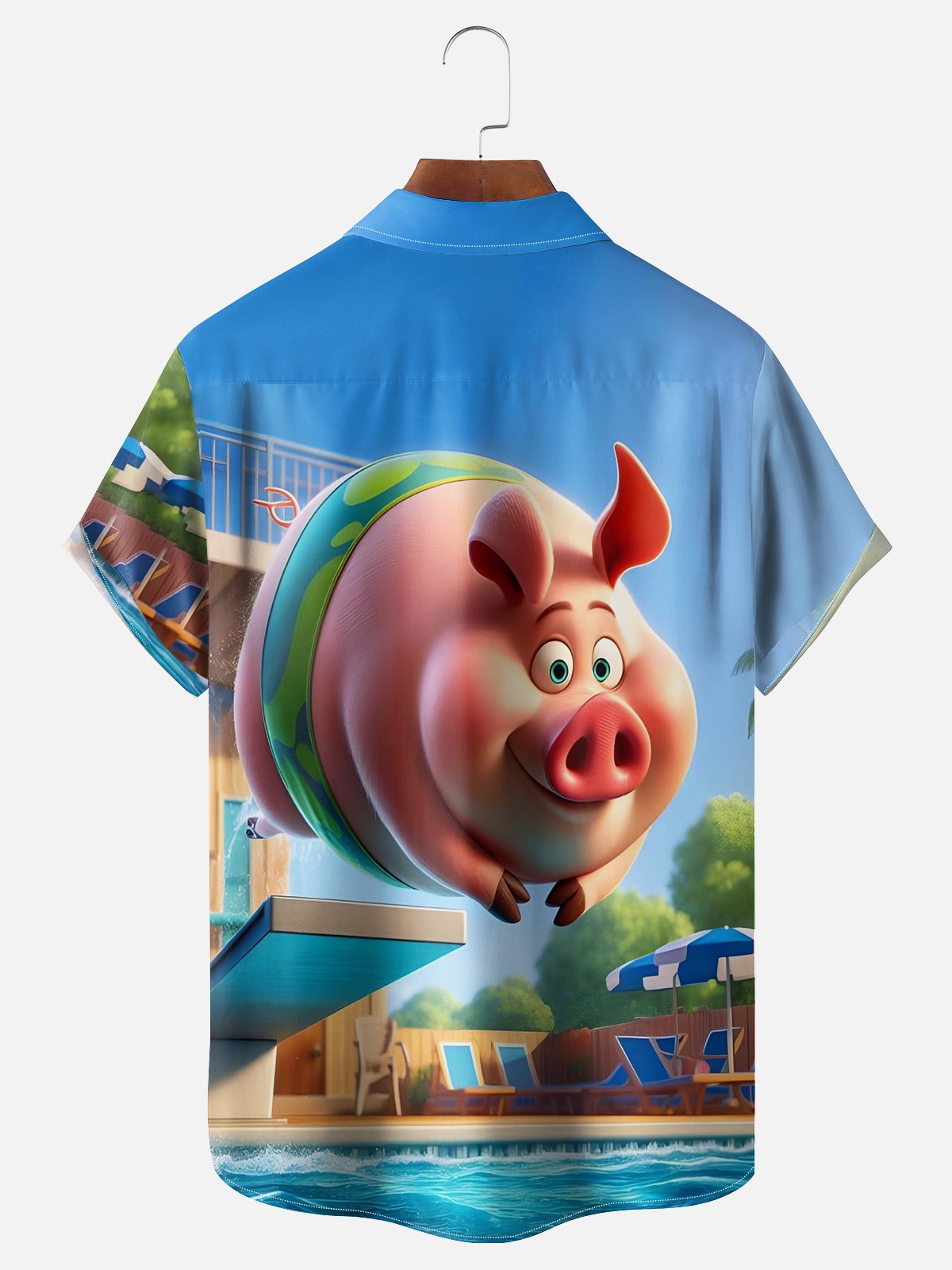 Moisture-wicking Fun Pool Pig Hawaiian Shirt