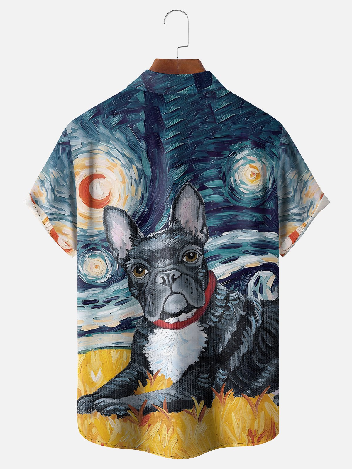 Moisture-wicking Art Oil Painting Dog Chest Pocket Hawaiian Shirt