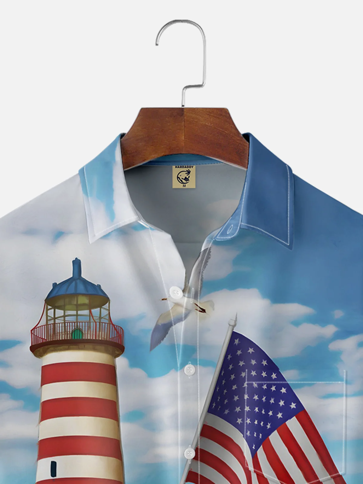 Moisture-wicking American Flag Chest Pocket Hawaiian Shirt