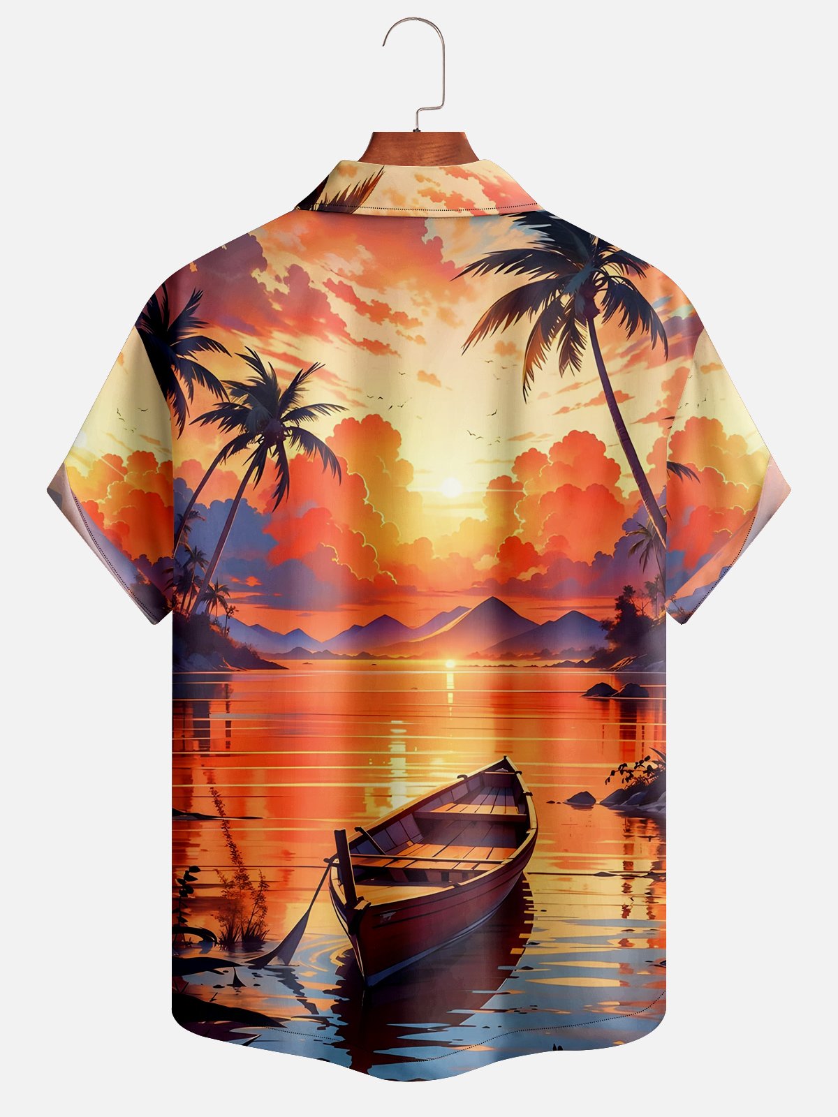 Moisture Wicking Beach Sailboat Coconut Tree Short Sleeve Aloha Shirt