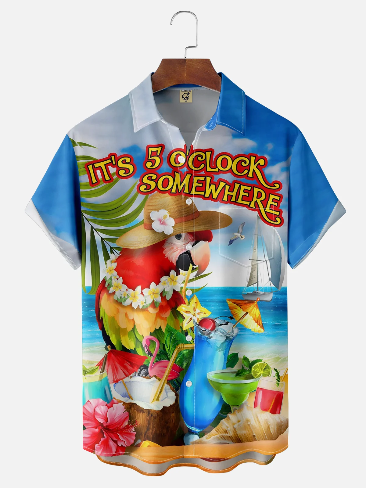 Moisture-wicking It's 5 o'clock Somewhere Chest Pocket Hawaiian Shirt