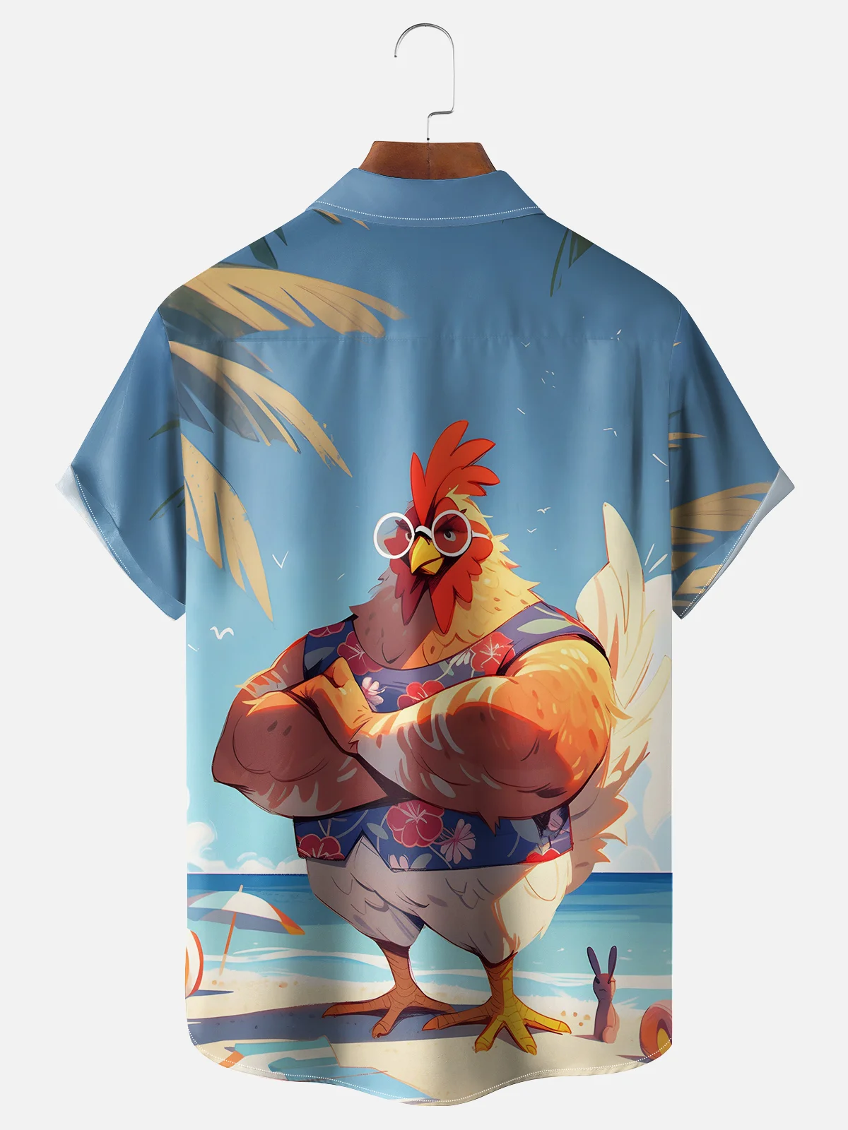 Moisture-wicking Beach Vacation Chicken Chest Pocket Hawaiian Shirt
