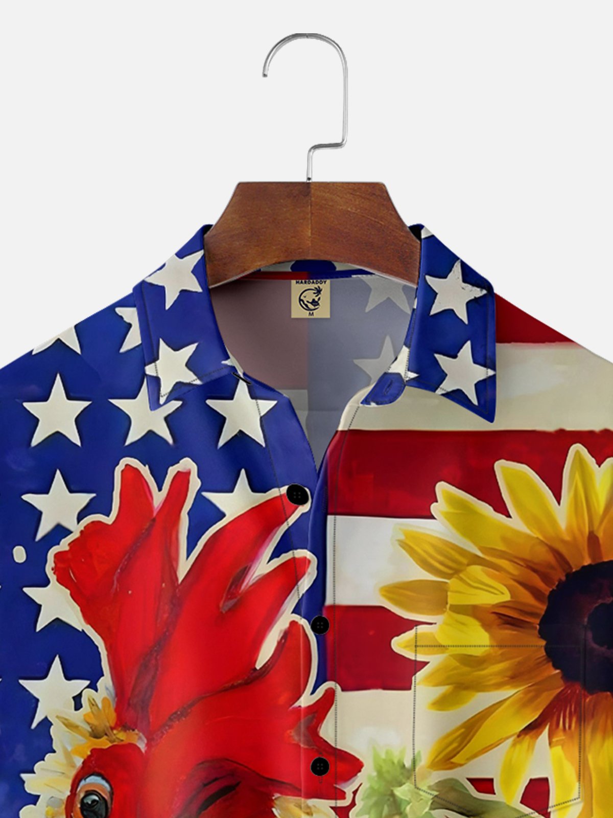 Moisture-wicking American Flag Rooster Chest Pocket Hawaiian Shirt