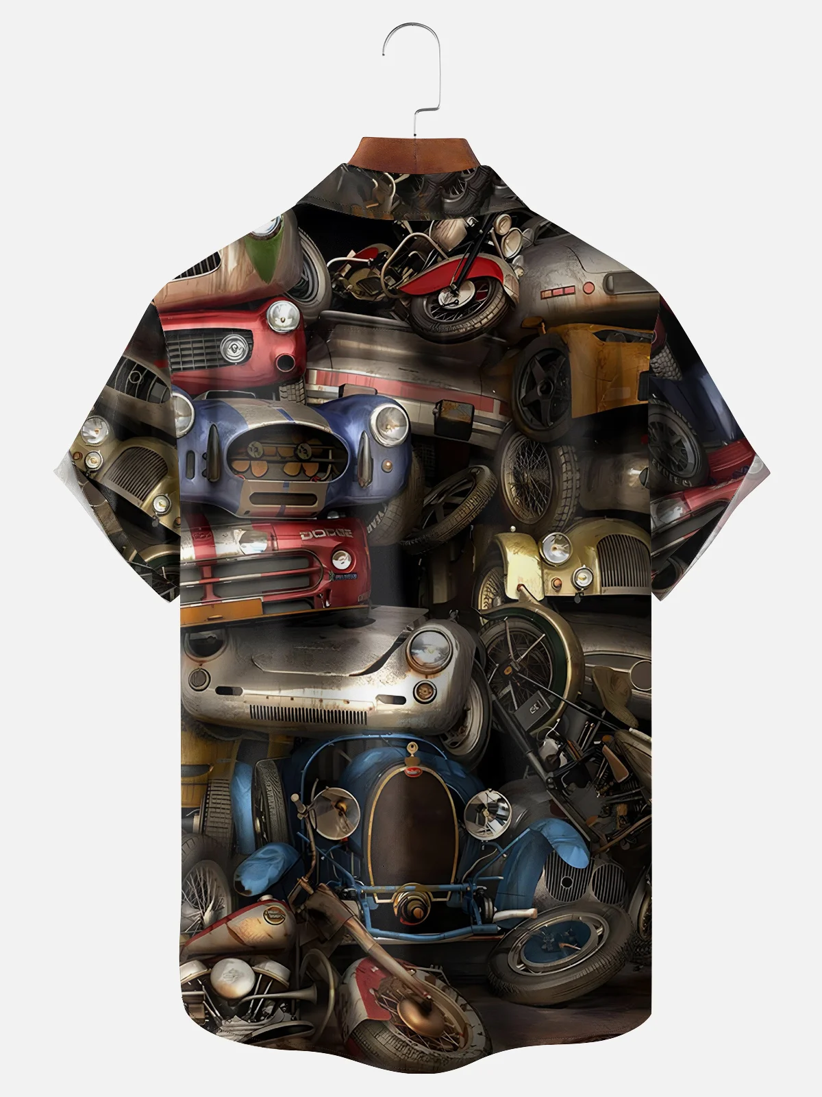 Moisture-wicking Car Painting Chest Pocket Bowling Shirt