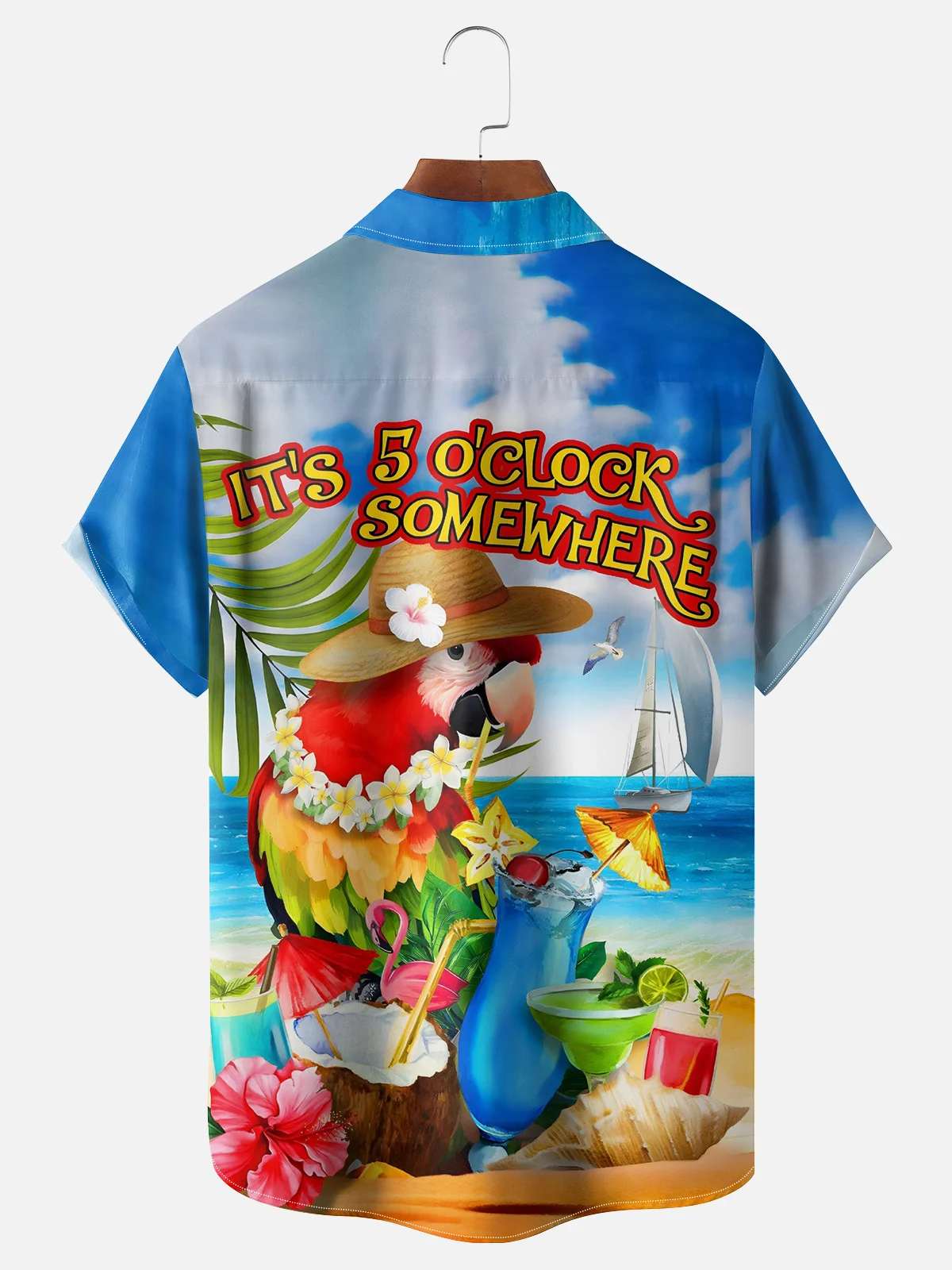 Moisture-wicking It's 5 o'clock Somewhere Chest Pocket Hawaiian Shirt