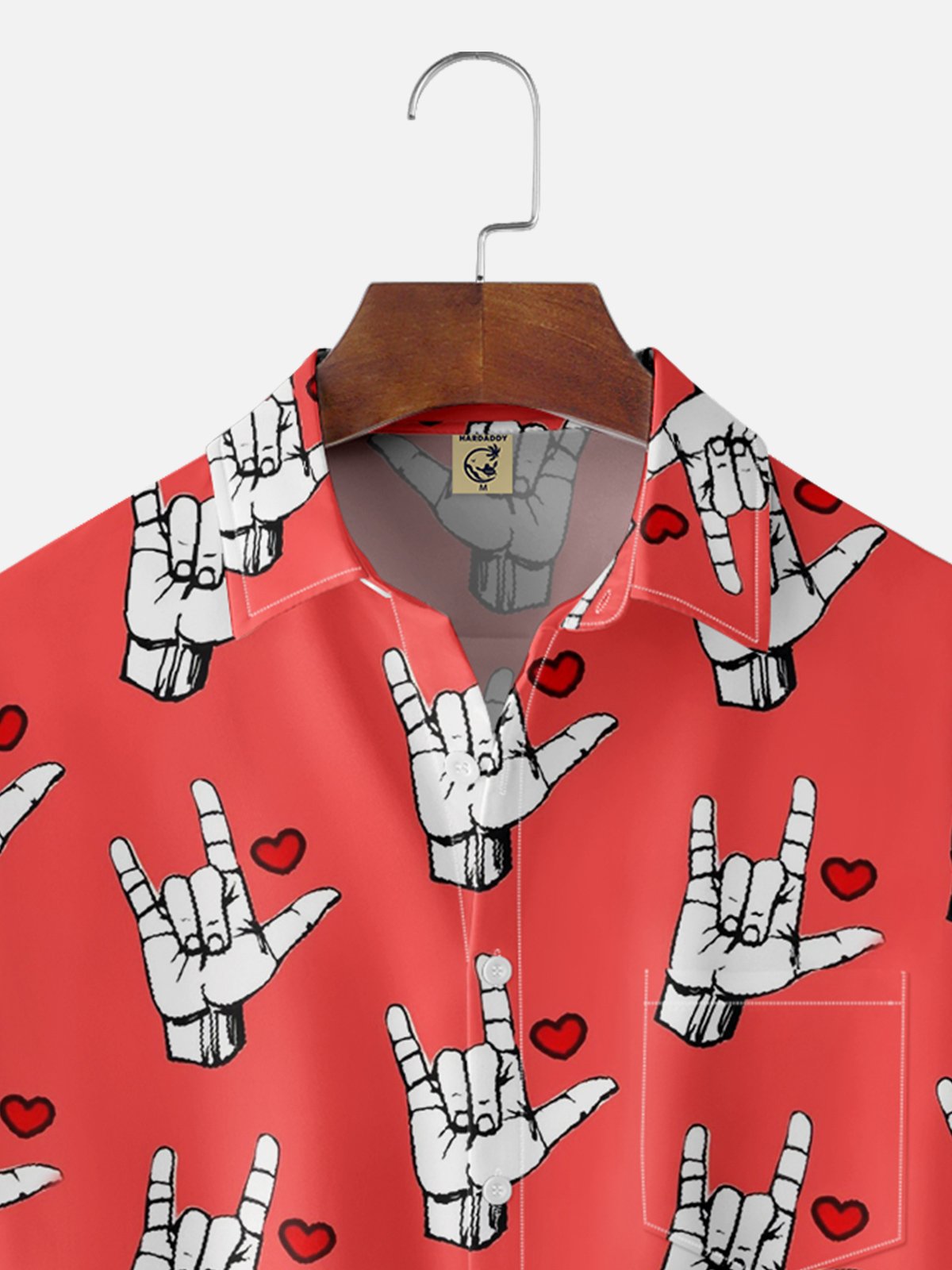 Moisture-wicking Rock Heart Chest Pocket Hawaiian Shirt