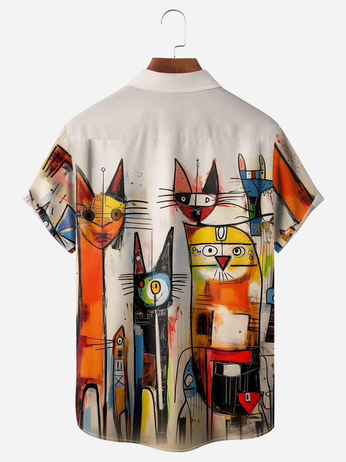 Moisture-wicking Art Cat Chest Pocket Hawaiian Shirt