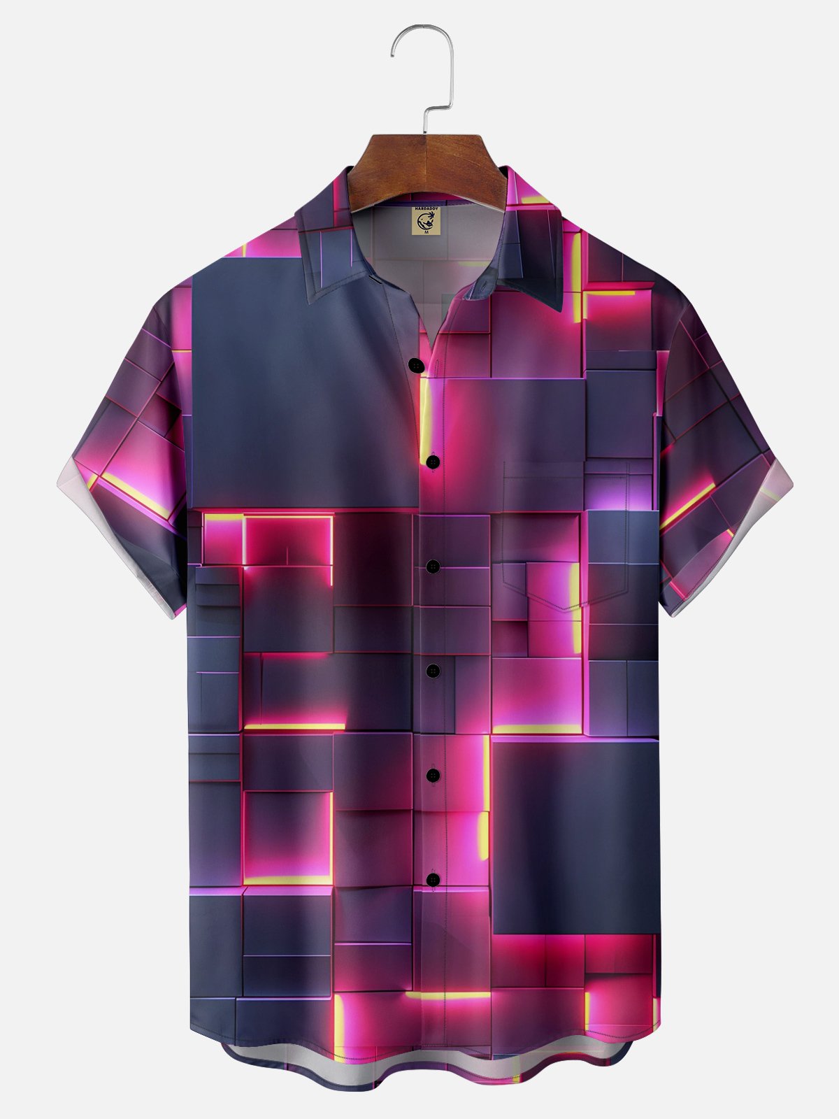 Moisture-wicking 3D Gradient Color Abstract Geometric Chest Pocket Hawaiian Shirt