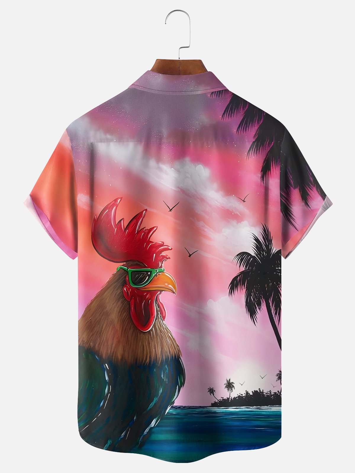 Moisture-wicking Coconut Tree Chicken Chest Pocket Hawaiian Shirt