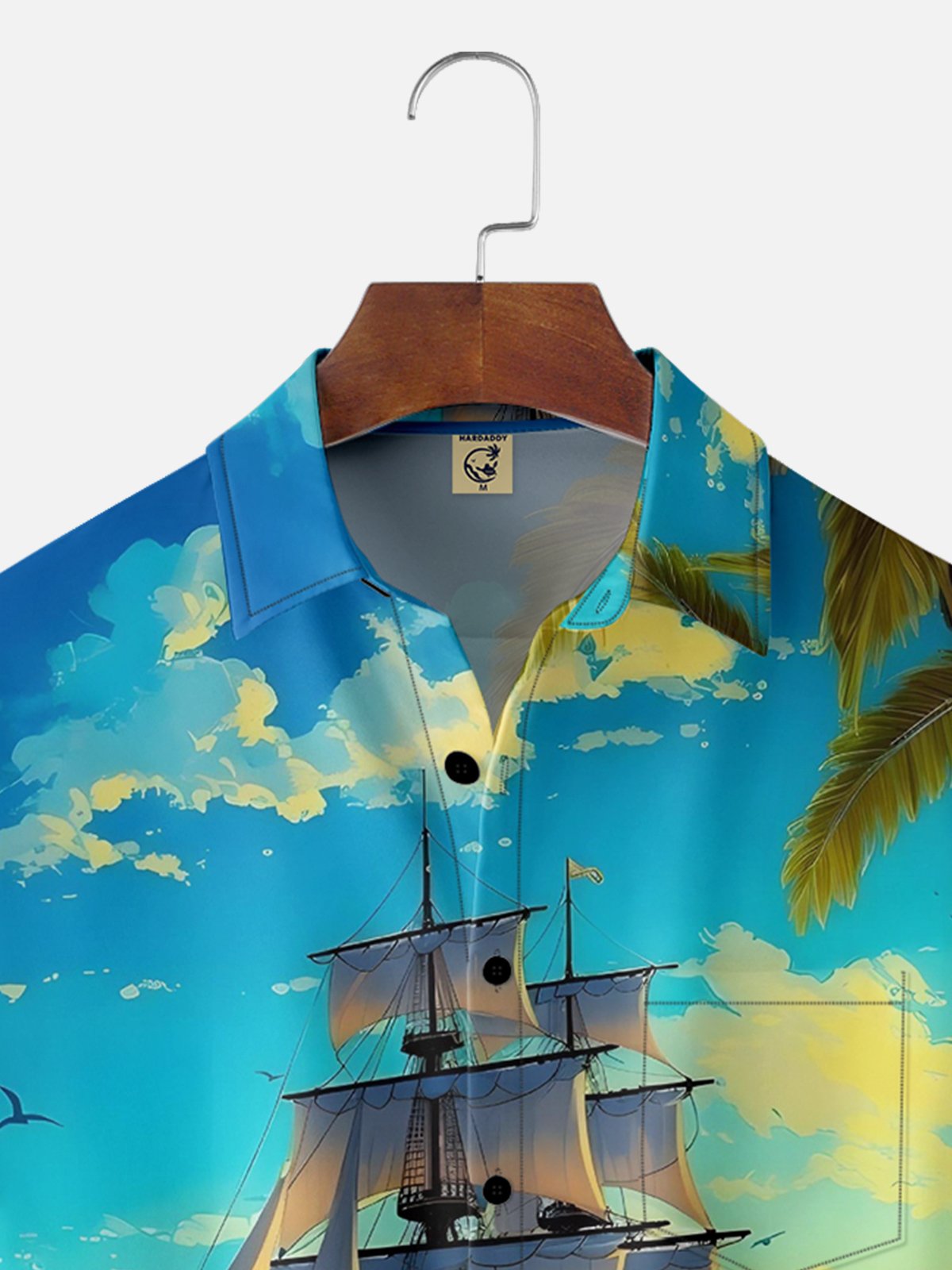 Moisture-wicking Beach Sunset Sailboat Chest Pocket Hawaiian Shirt