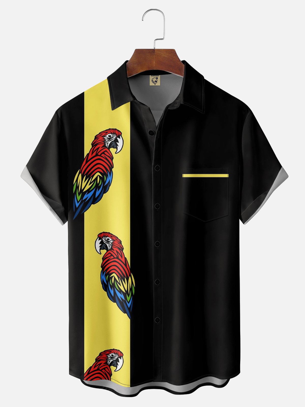 Moisture-wicking Geometric Parrot Chest Pocket Bowling Shirt