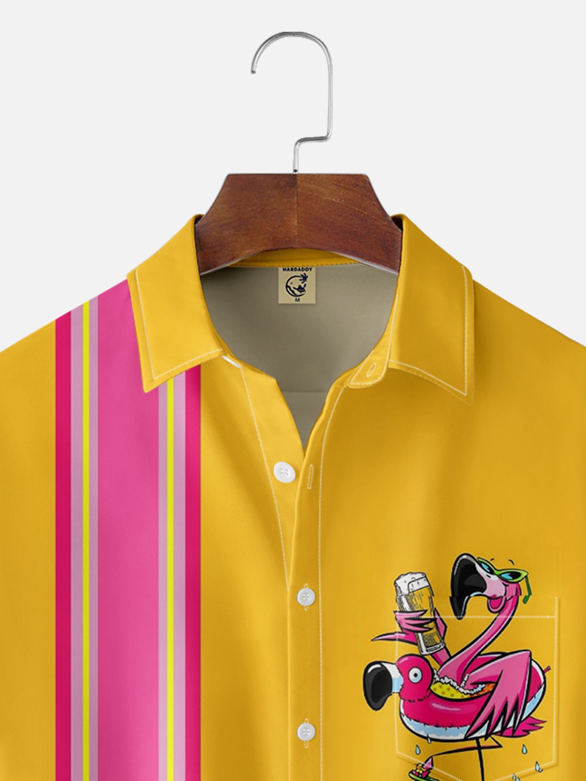 Moisture-wicking Flamingo Chest Pocket Bowling Shirt