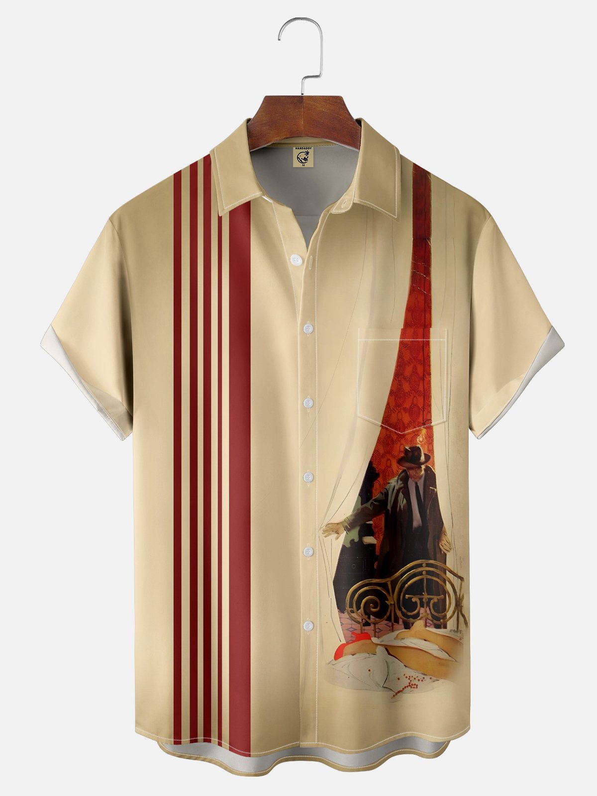 Moisture-wicking Fun Retro Painting Chest Pocket Bowling Shirt