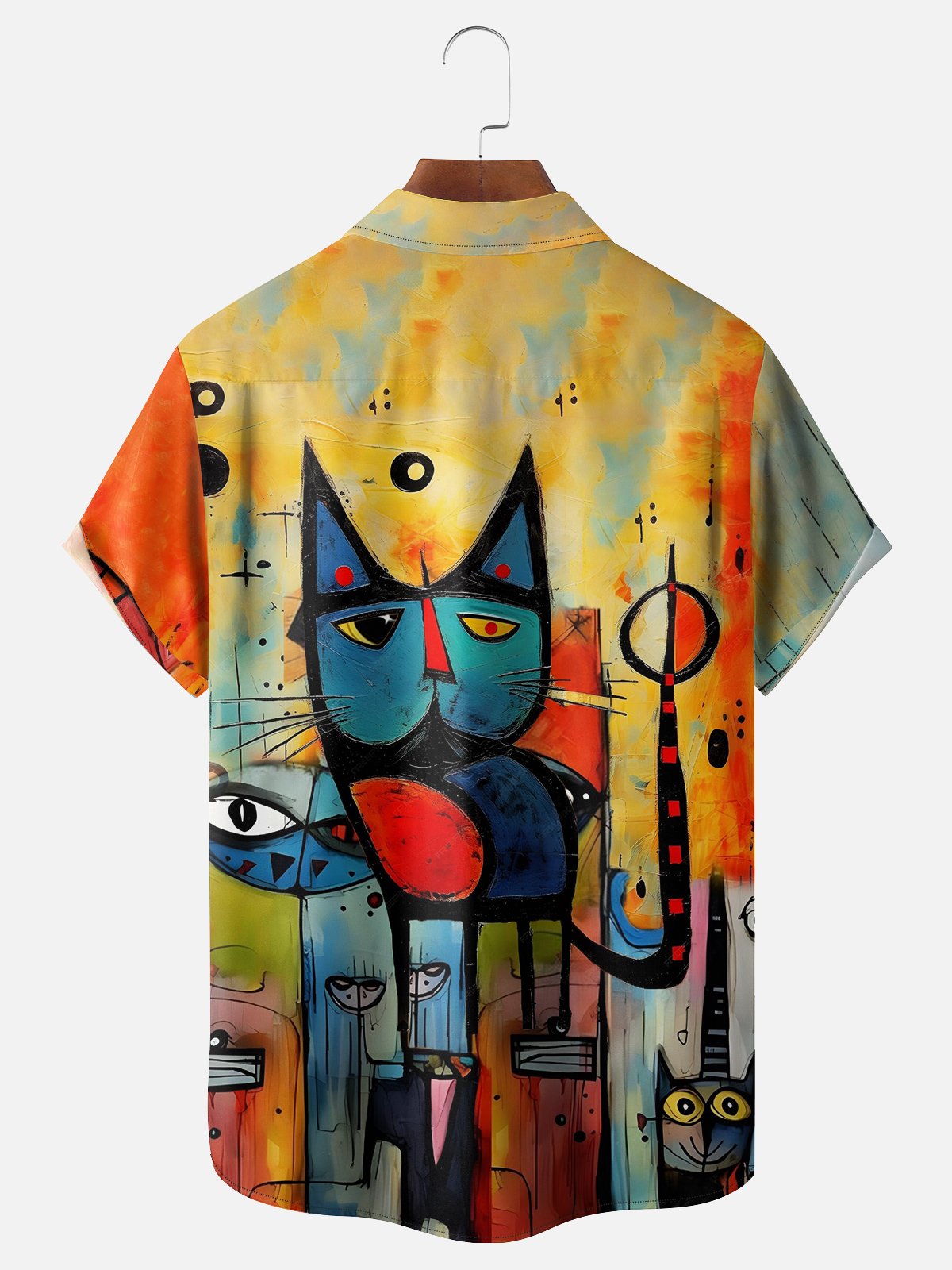 Moisture-wicking Abstract Art Cat Chest Pocket Hawaiian Shirt