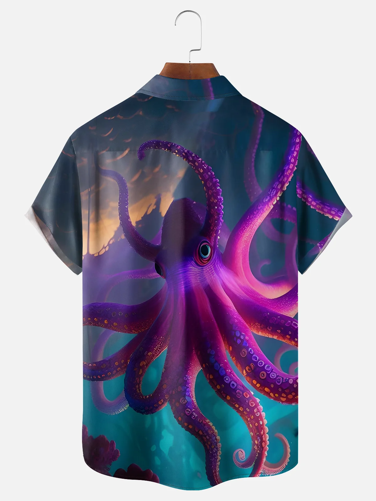 Moisture-wicking Gradient Color Octopus Chest Pocket Hawaiian Shirt