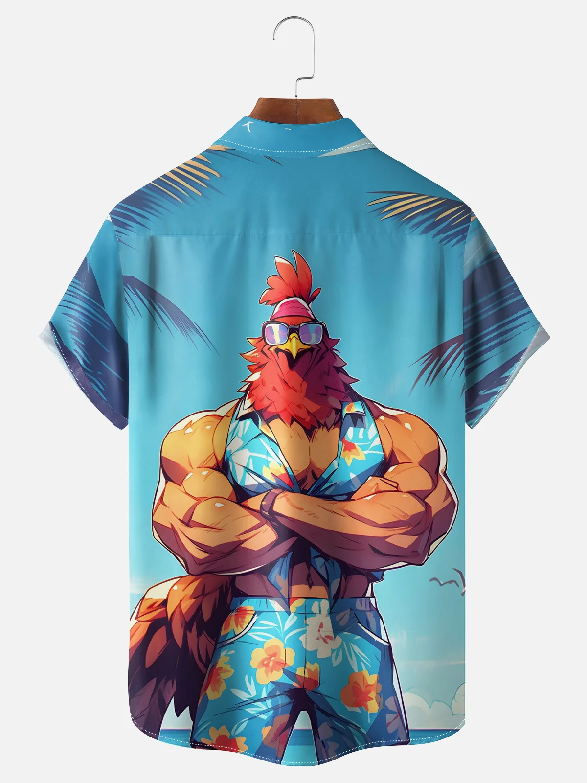 Moisture-wicking Beach Vacation Muscle Chicken Chest Pocket Hawaiian Shirt