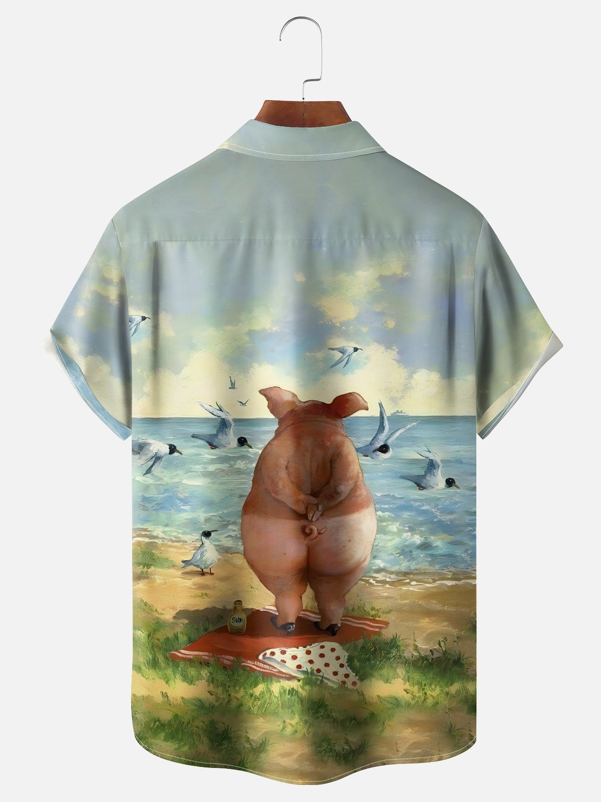 Moisture-wicking Spoof Beach Pig Chest Pocket Hawaiian Shirt