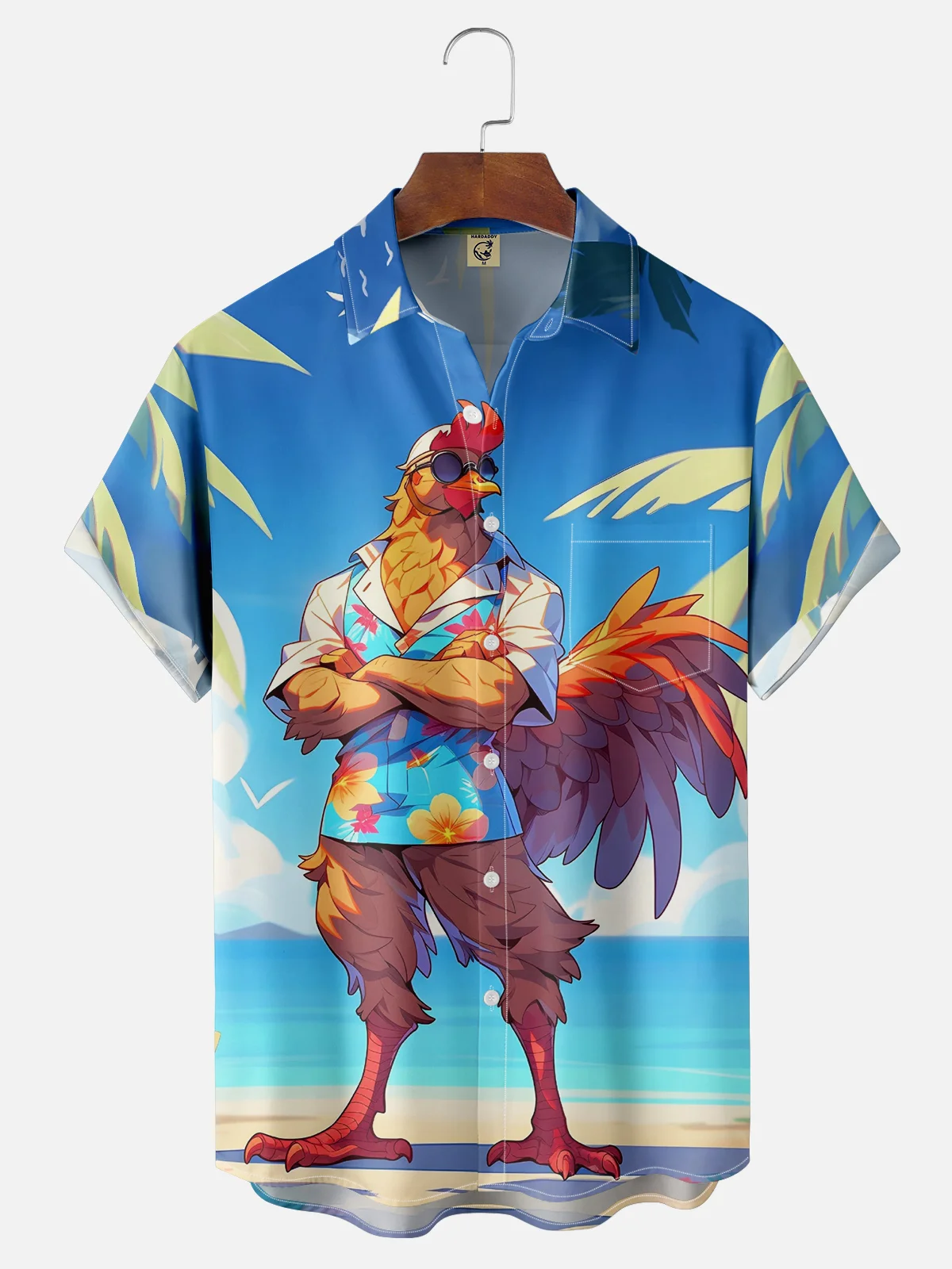 Moisture-wicking Beach Vacation Muscle Chicken Chest Pocket Hawaiian Shirt