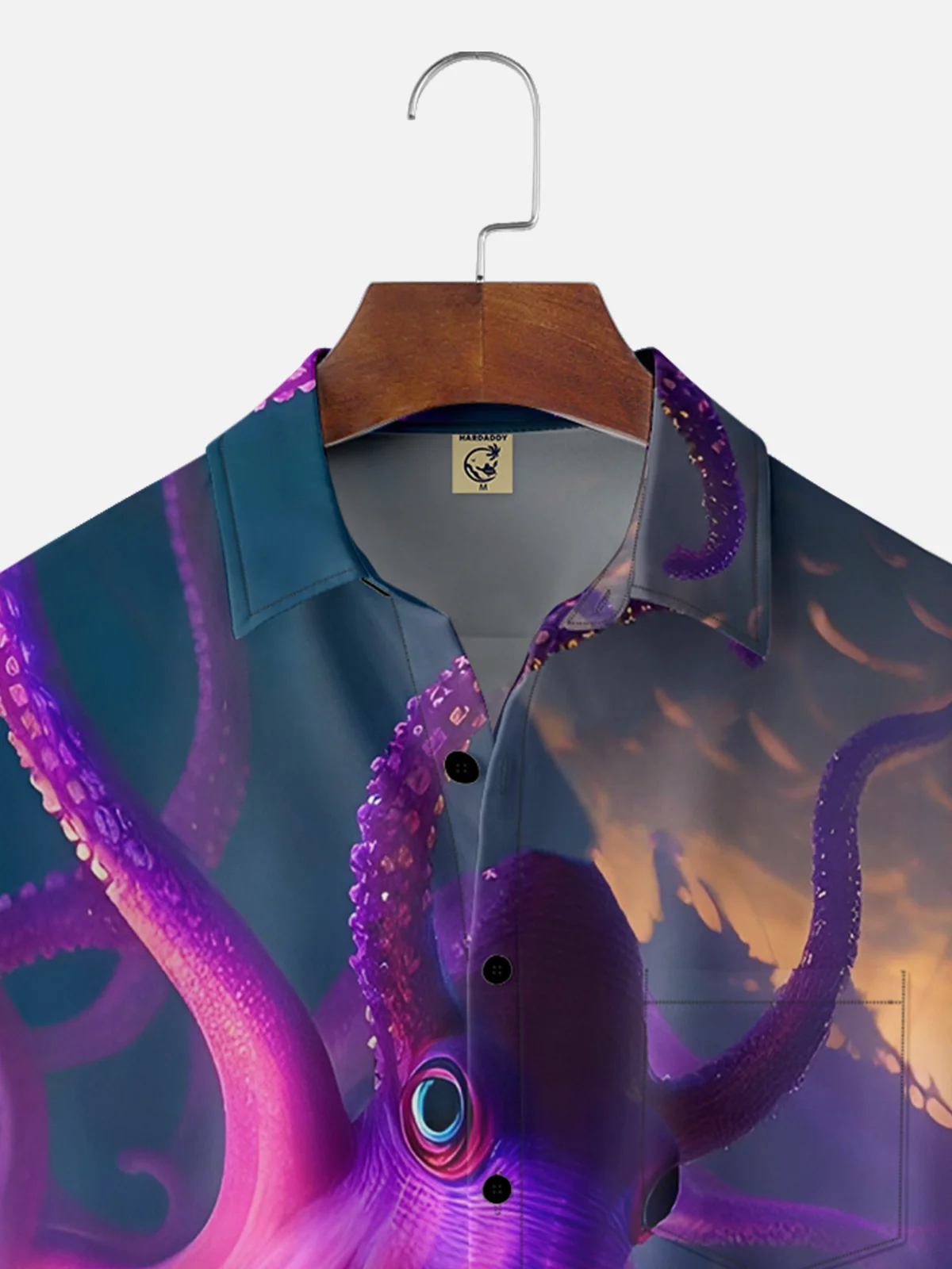 Moisture-wicking Gradient Color Octopus Chest Pocket Hawaiian Shirt