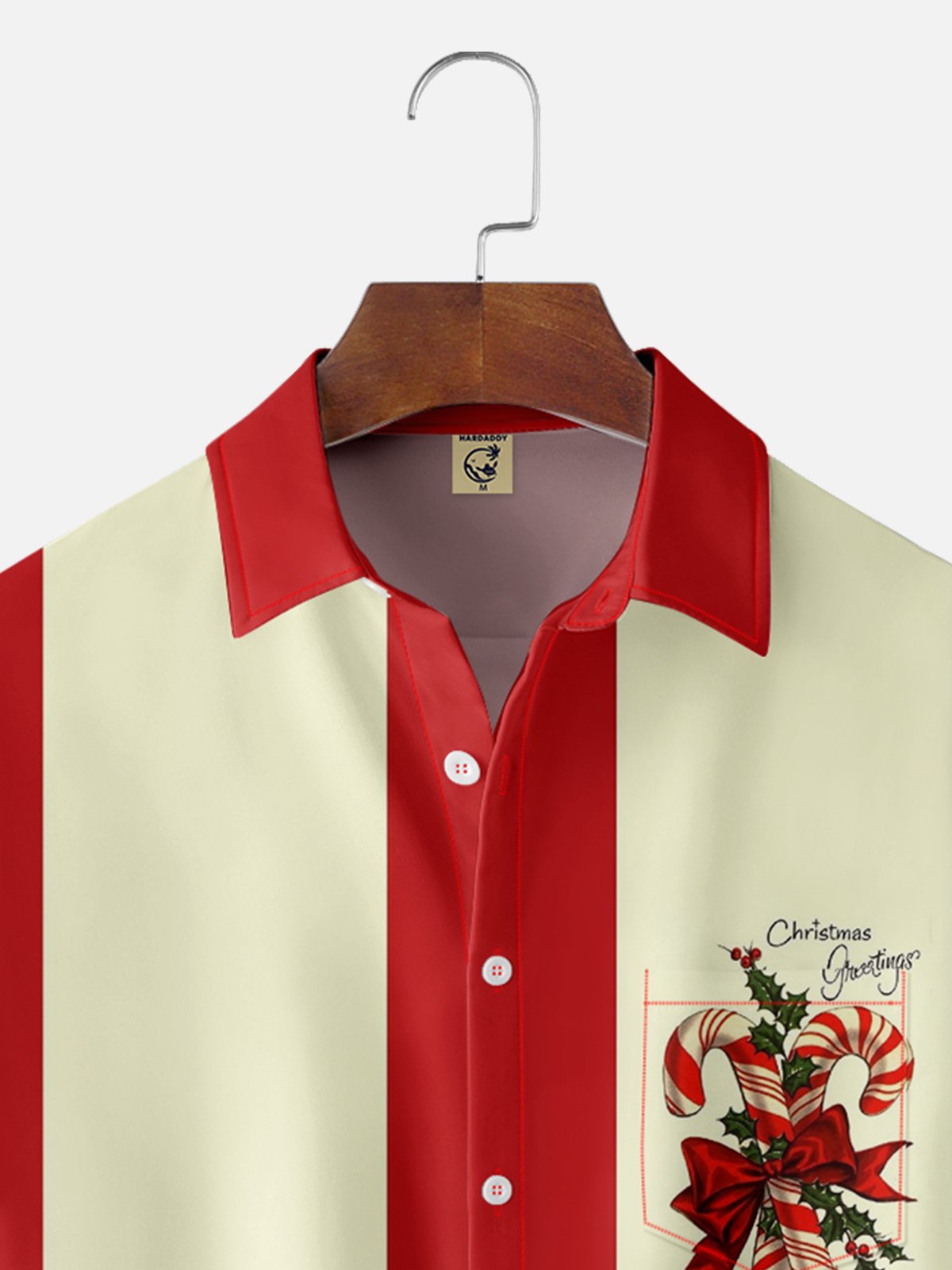 Mens Christmas Candy Cane Printed Casual Breathable Short Sleeve Shirt