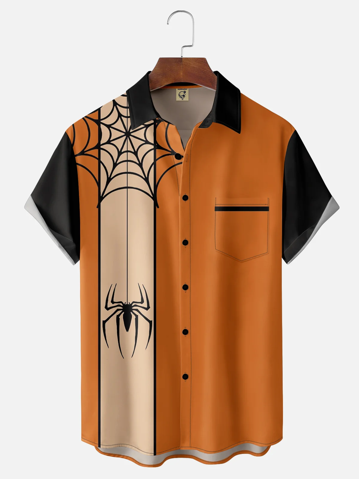 Mens Funky Halloween Spider Print Front Buttons Soft Breathable Chest Pocket Casual Aloha Shirt