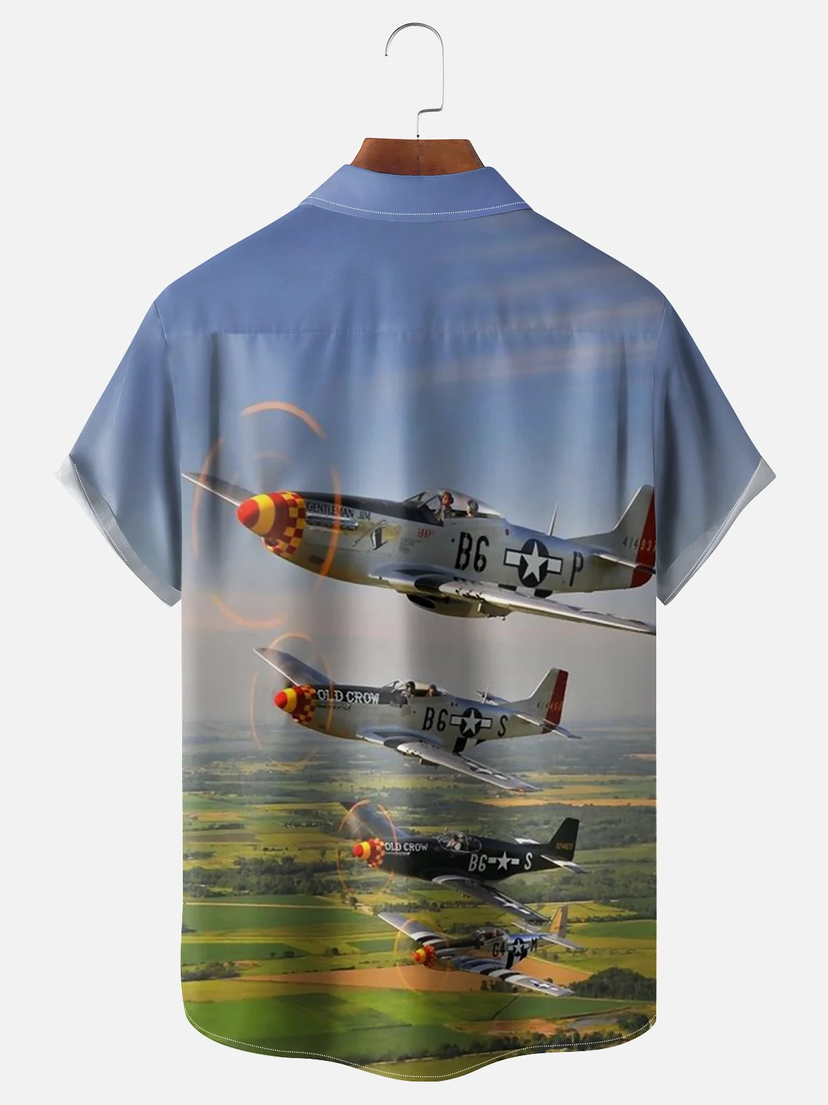 Moisture-wicking Fighter Plane Painted Chest Pocket Hawaiian Shirt