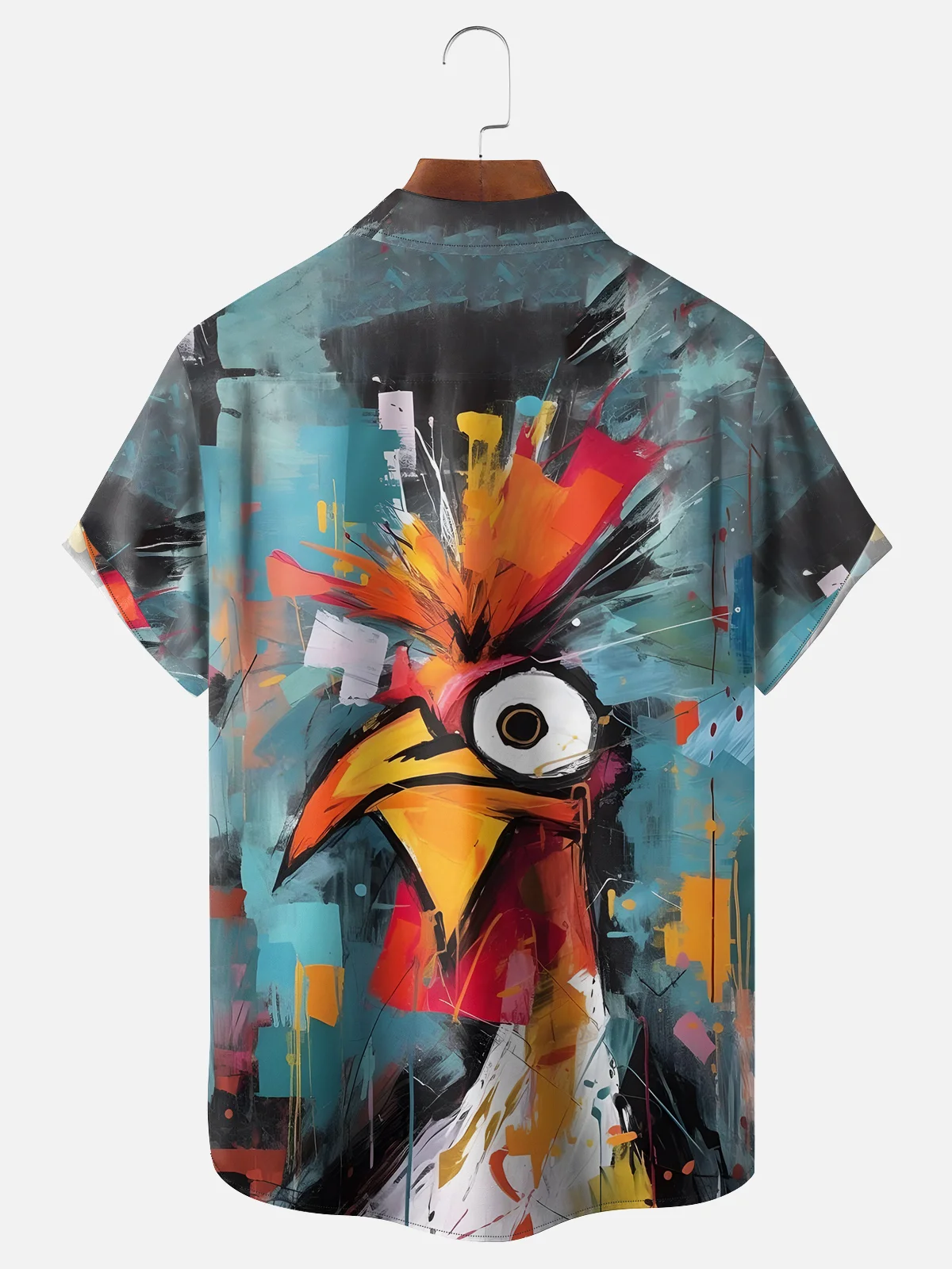 Moisture-wicking Art Abstract Rooster Chest Pocket Hawaiian Shirt